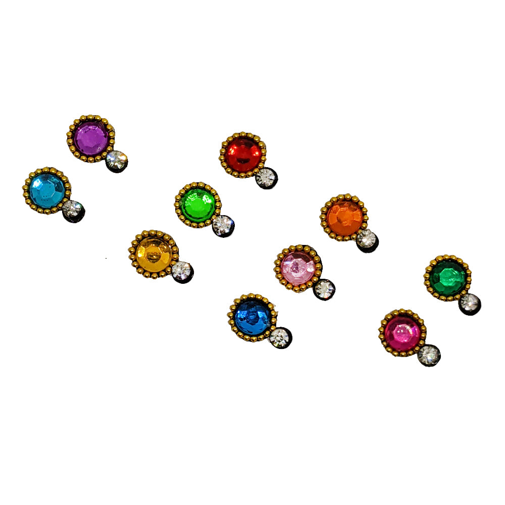 Comet Busters Multicolored Round Stone Bindi for Women With Gold Bead