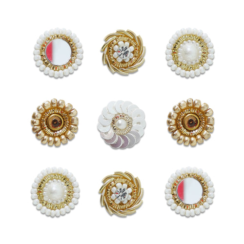 Indira Premium Mirror & Pearl Designer Bindis – Reusable Round Bindis (Multi Size) – 9 Bindis (INDI005)