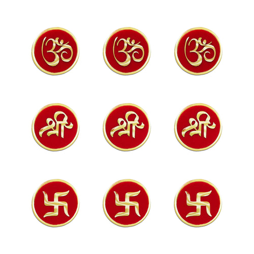 Indira Red Spiritual Designer Bindis – Premium Reusable Round Bindis (15mm) – 9 Bindis (INDI010)