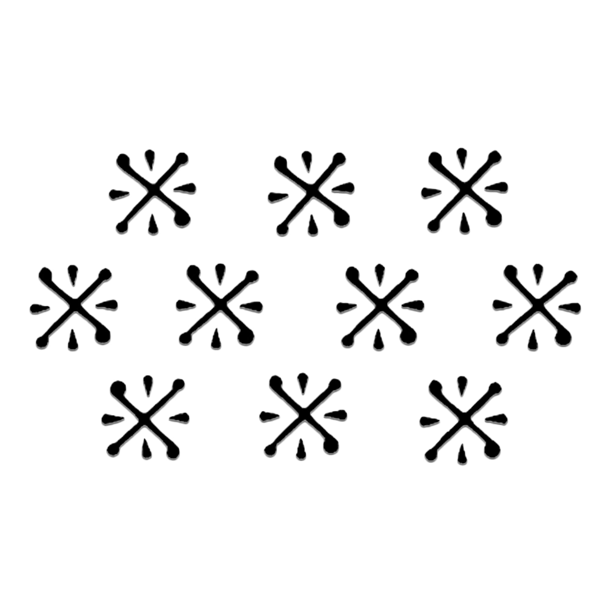 Comet Busters abstract starburst designer bindi sheet featuring 10 minimalist six-point star-inspired bindis with rounded tips and delicate teardrop accents. Perfect for contemporary ethnic wear, festive celebrations, casual styling, office wear, and modern traditional fashion.