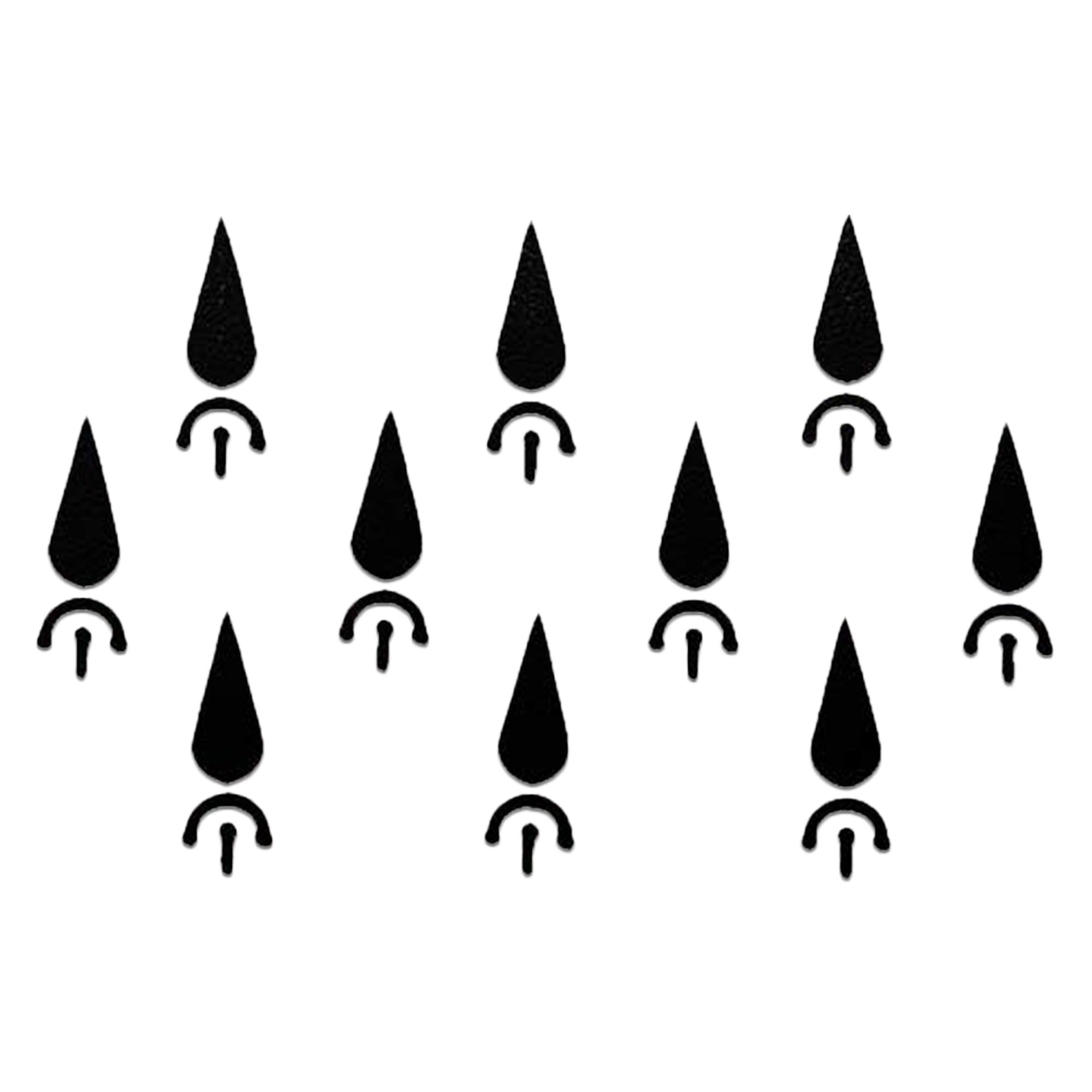 Comet Busters abstract teardrop arc designer bindi sheet featuring 10 minimalist bindis with a bold teardrop motif paired with a curved arc and central vertical accent. Ideal for contemporary ethnic wear, festive celebrations, office wear, casual styling, and modern traditional fashion.