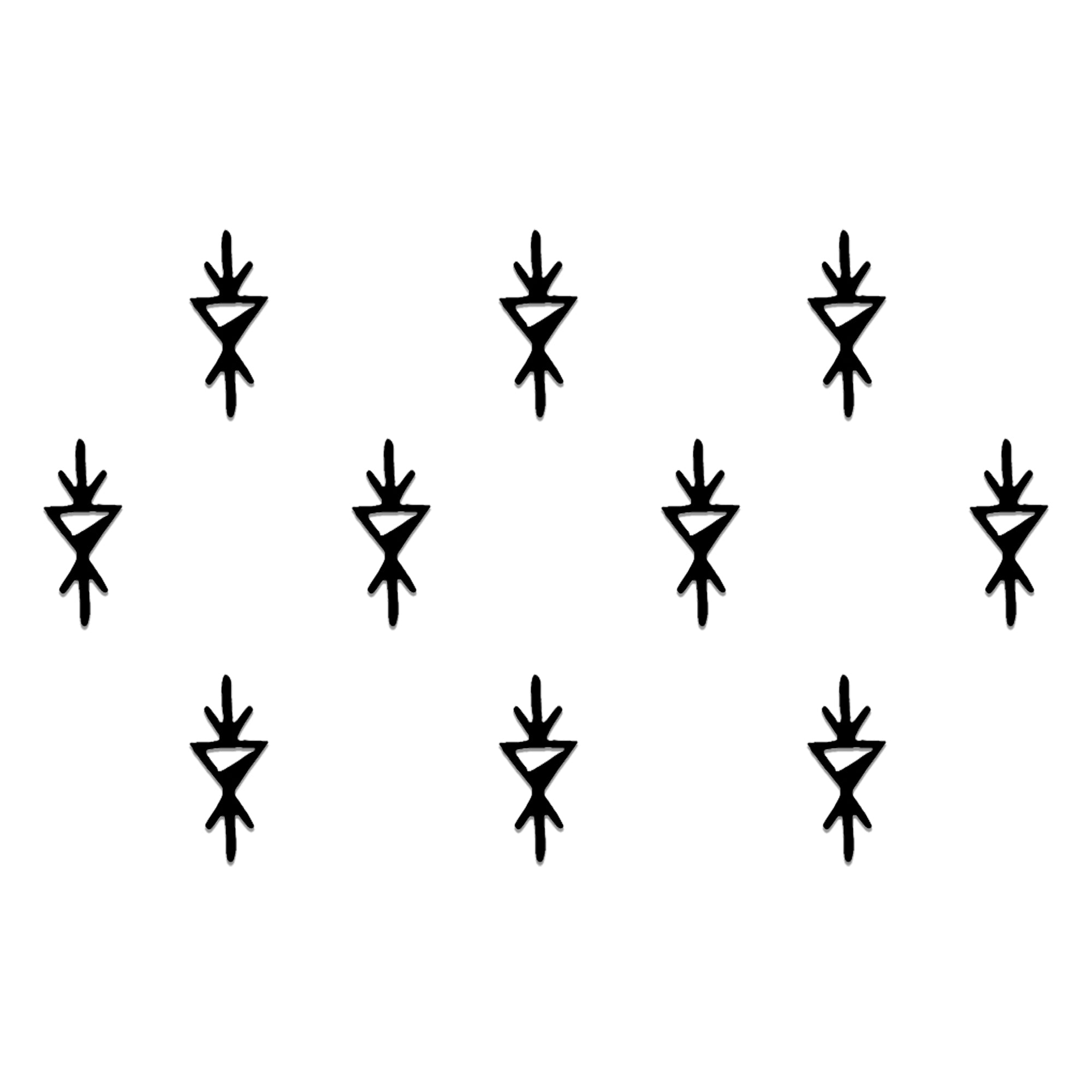 Comet Busters Abstract Tribal Fusion Bindi featuring a minimalist black geometric motif with an inverted triangle, angular accents, and vertical line details. Contemporary fusion bindi inspired by tribal art and symbolic design, perfect for ethnic wear, festive occasions, cultural celebrations, and modern fashion styling. Reusable self-adhesive bindi for women and girls.