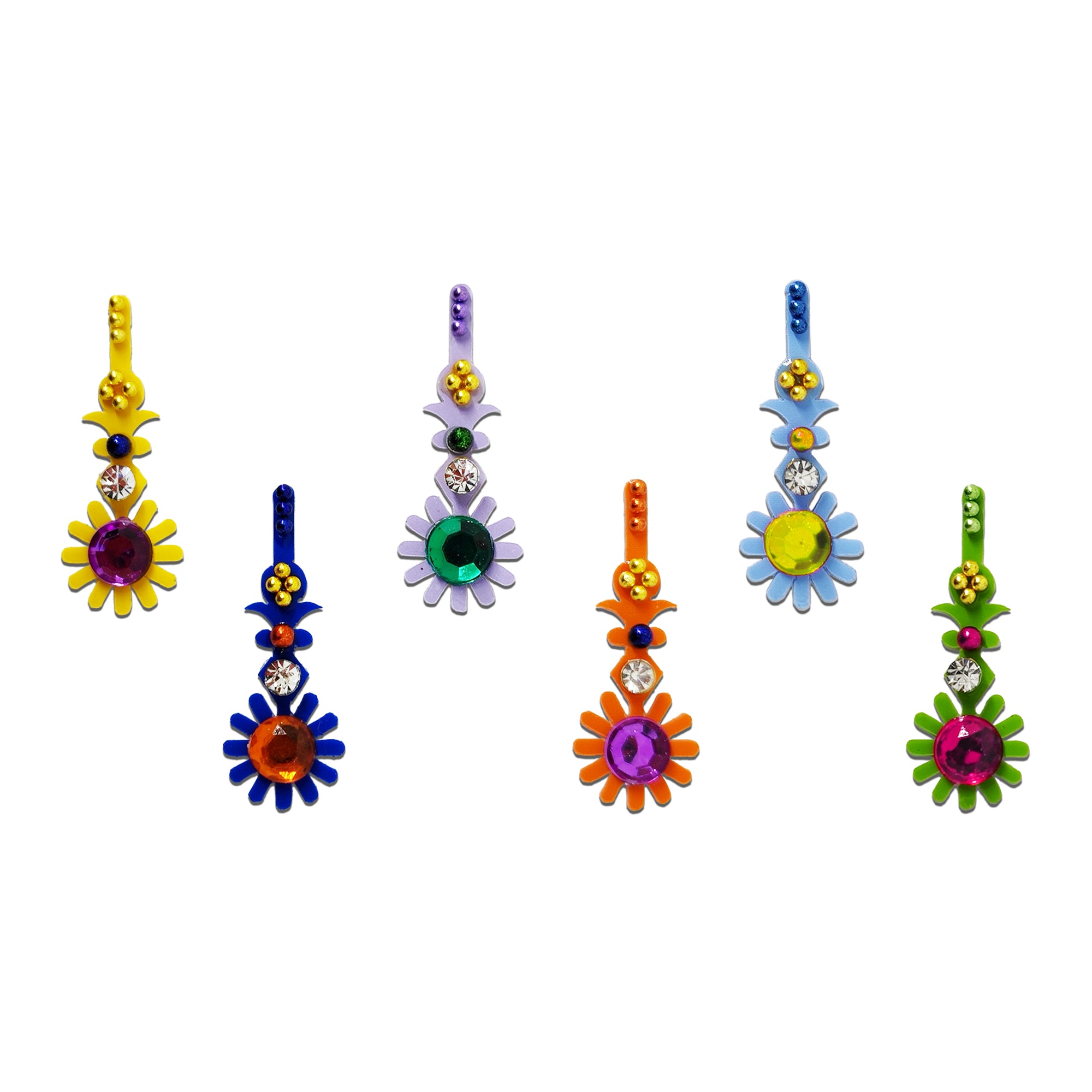 Comet Busters Multicolor Chandrika Stone Designer Bindis for Women and Girls Featuring Crystal Studded Traditional Drop Design