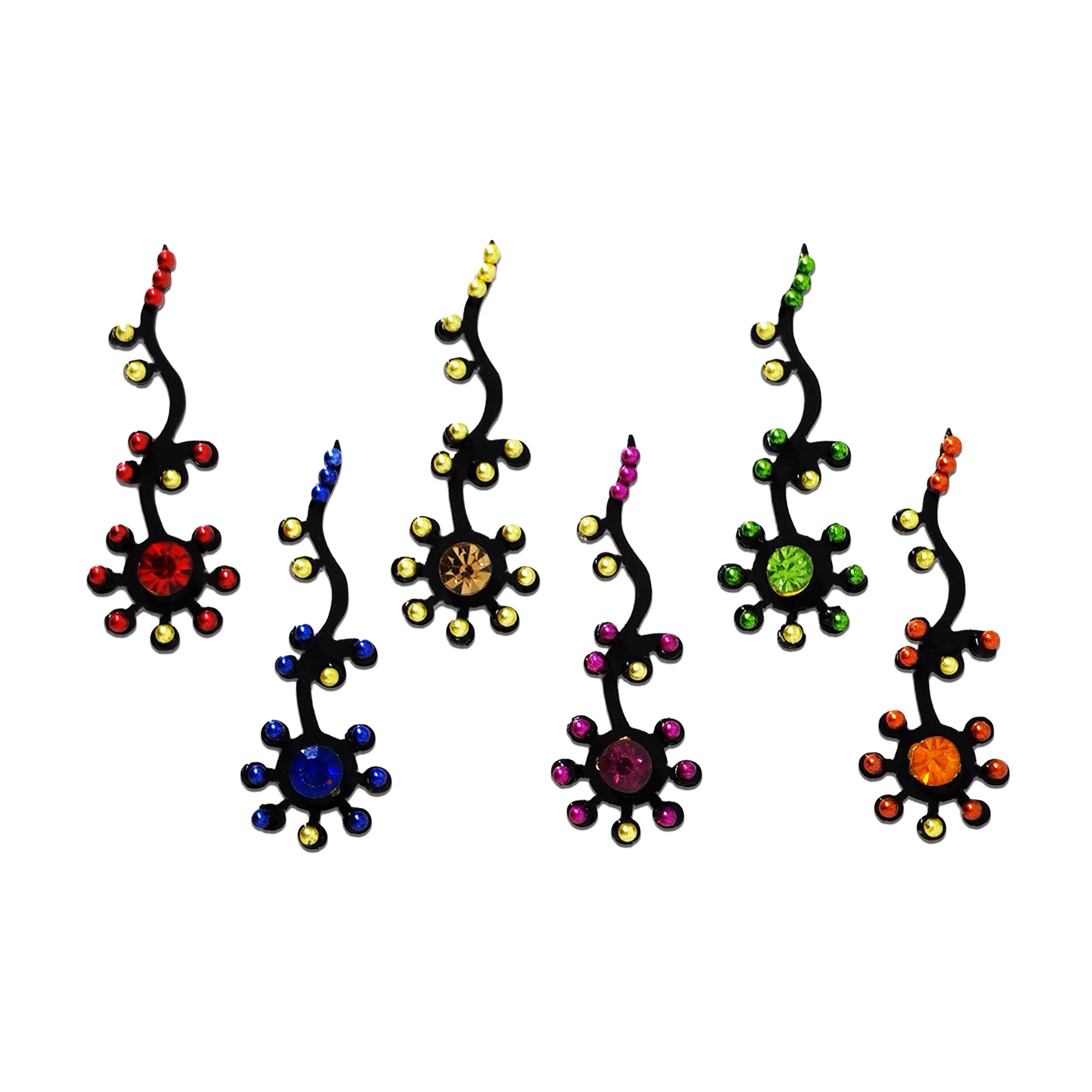 Comet Busters Multicolor Curved Vine Stone Designer Bindis for Women & Girls.