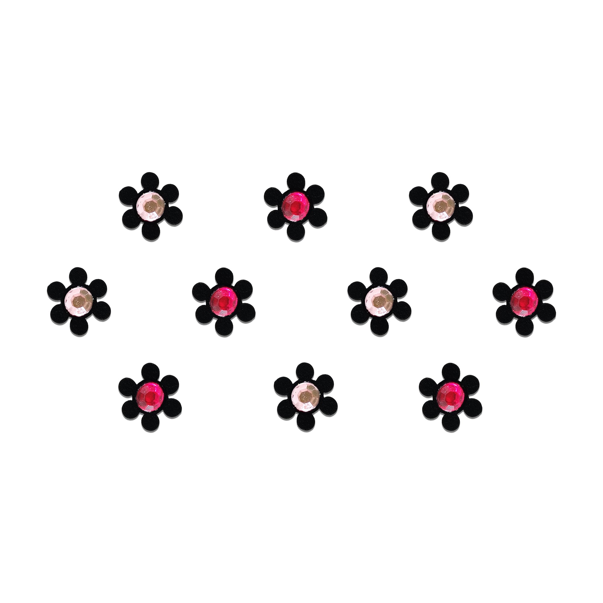 Comet Busters® Multicolor, Pink, Red, Black Floral – Diamond, PVC – Handcrafted, Reusable & Skin-Friendly Bindis for Casual Wear (8mm) – Forehead Bindi Stickers for Women & Girls 