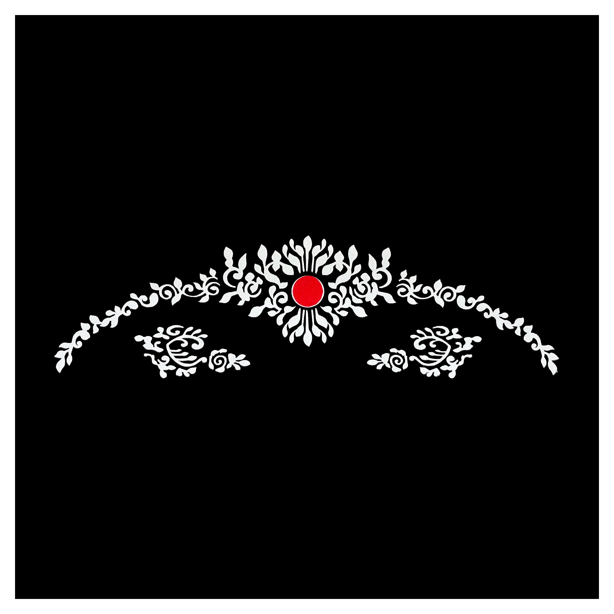 Comet Busters red and white designer bindi set with elegant side chains and a central round bindi.