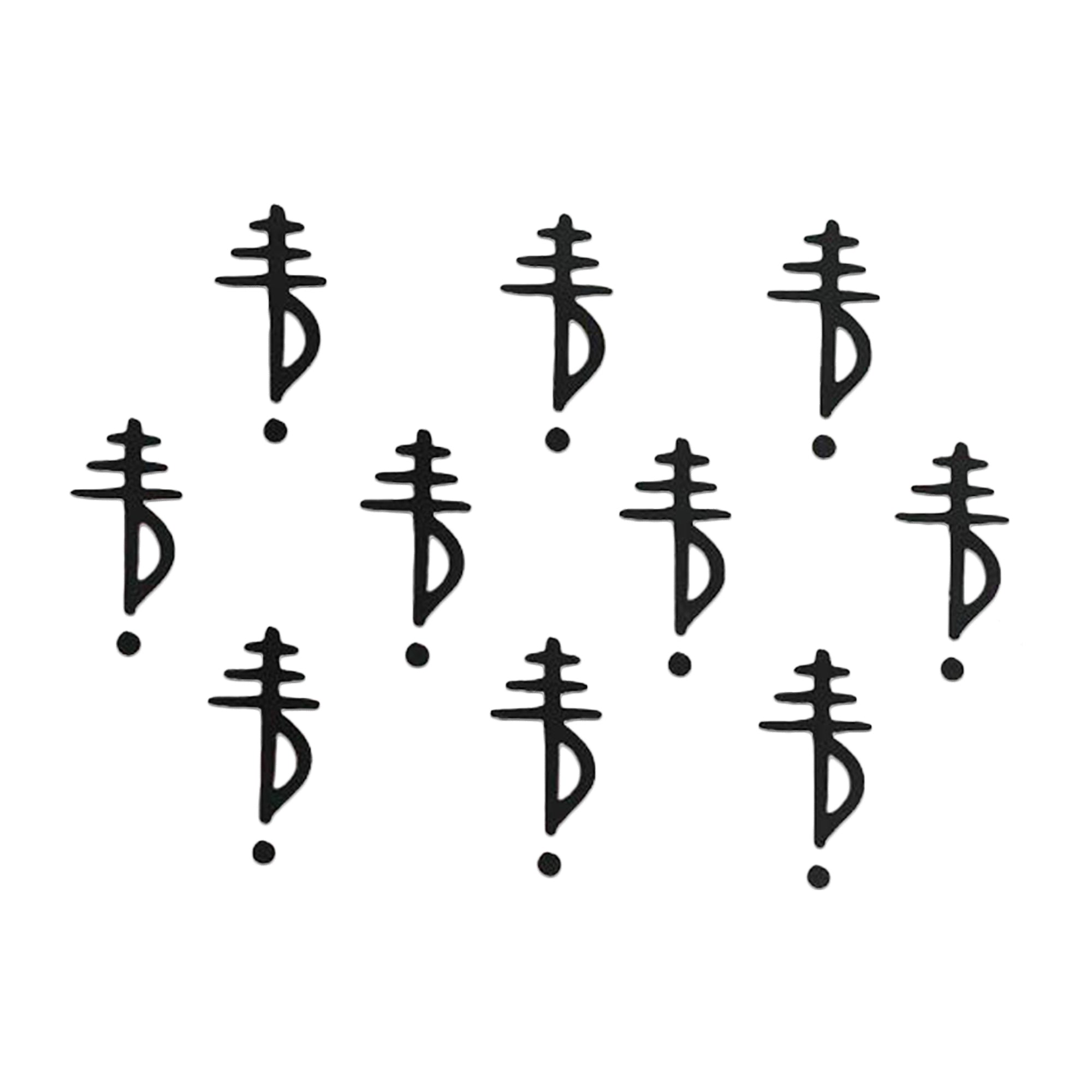 Comet Busters black abstract half-leaf designer bindi sheet featuring 10 minimalist vertical bindis with double horizontal bars, a curved half-leaf motif, and bottom dot accent, ideal for festive occasions, traditional wear, cultural events, dance performances, and contemporary ethnic styling.