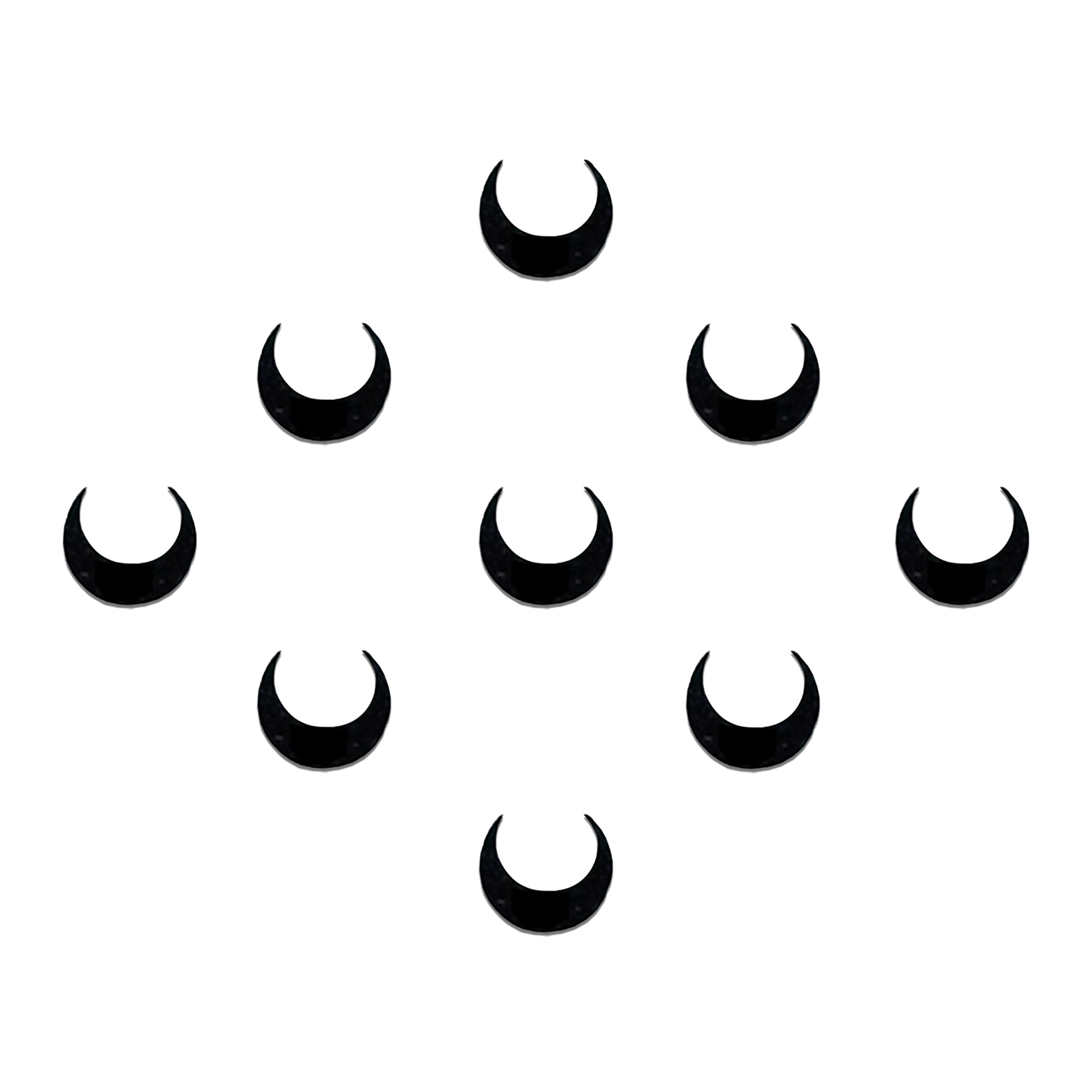 Comet Busters black crescent designer bindi sheet featuring 8 reusable self-adhesive plain crescent-shaped bindis with a sleek minimalist design. Elegant traditional bindis ideal for everyday wear, festive occasions, cultural events, classical dance performances, weddings, Navratri, Diwali, and ethnic outfits including sarees, lehengas, kurtis, and salwar suits.