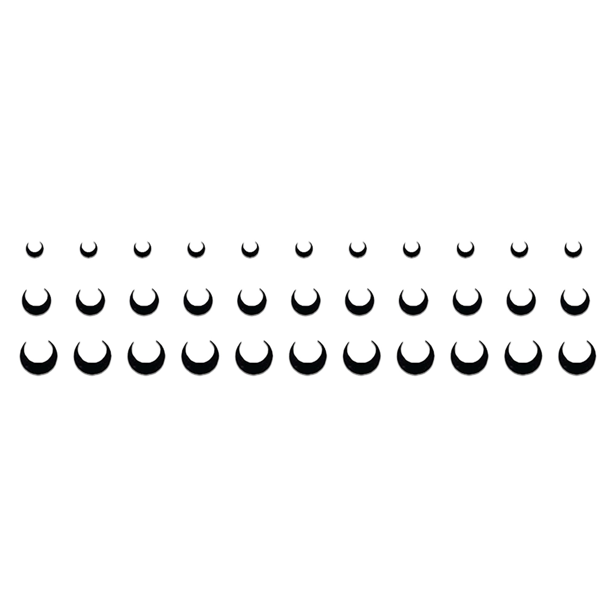 Comet Busters black crescent moon bindi sheet featuring assorted-size matte black crescent bindis for women and girls. Reusable self-adhesive bindis in multiple sizes, perfect for everyday wear, traditional attire, festive occasions, Navratri, Diwali, Karwa Chauth, temple visits, cultural events, sarees, lehengas, salwar suits, and contemporary ethnic fashion.