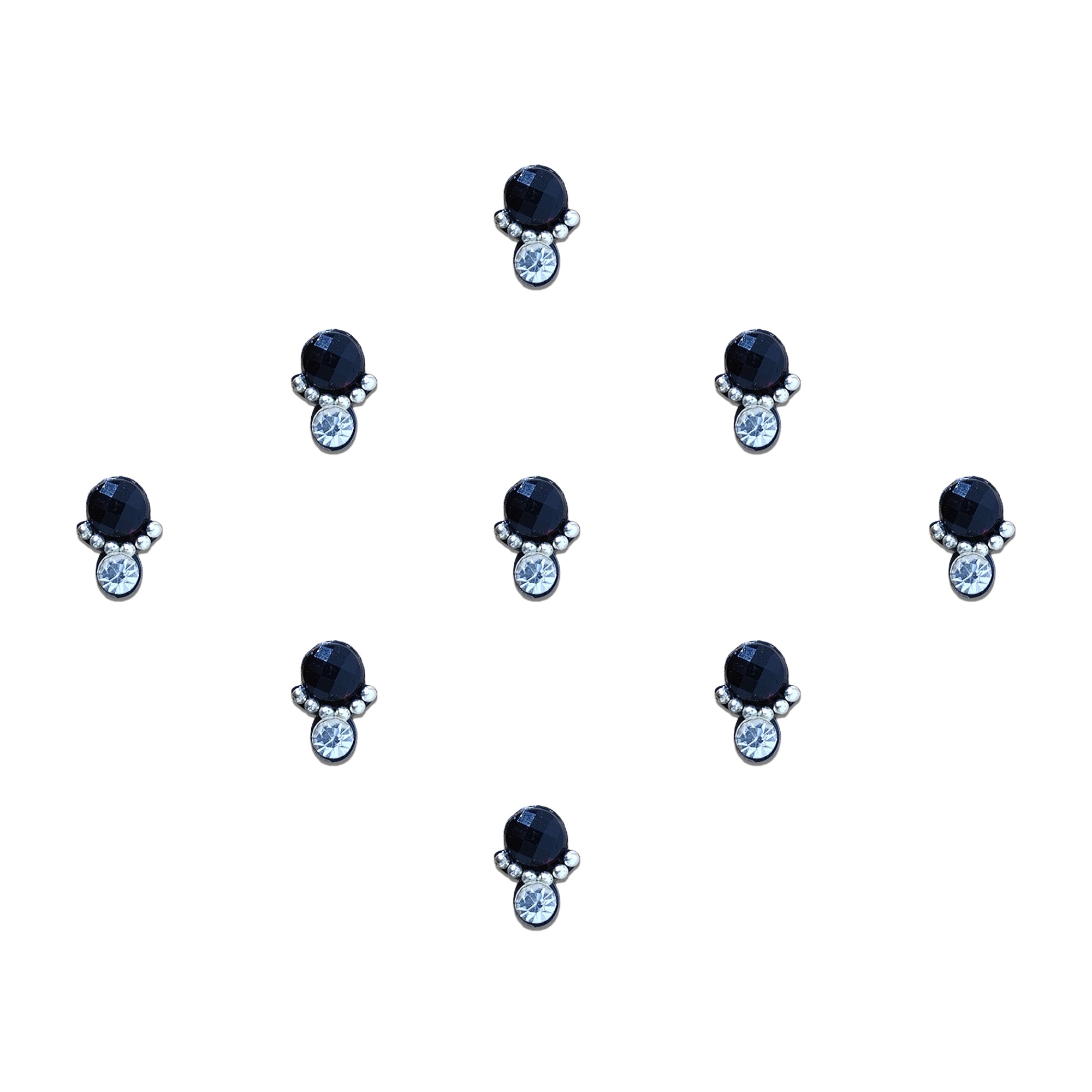 Comet Busters Black Crystal Designer Stick-On Bindi with White Stone Accent