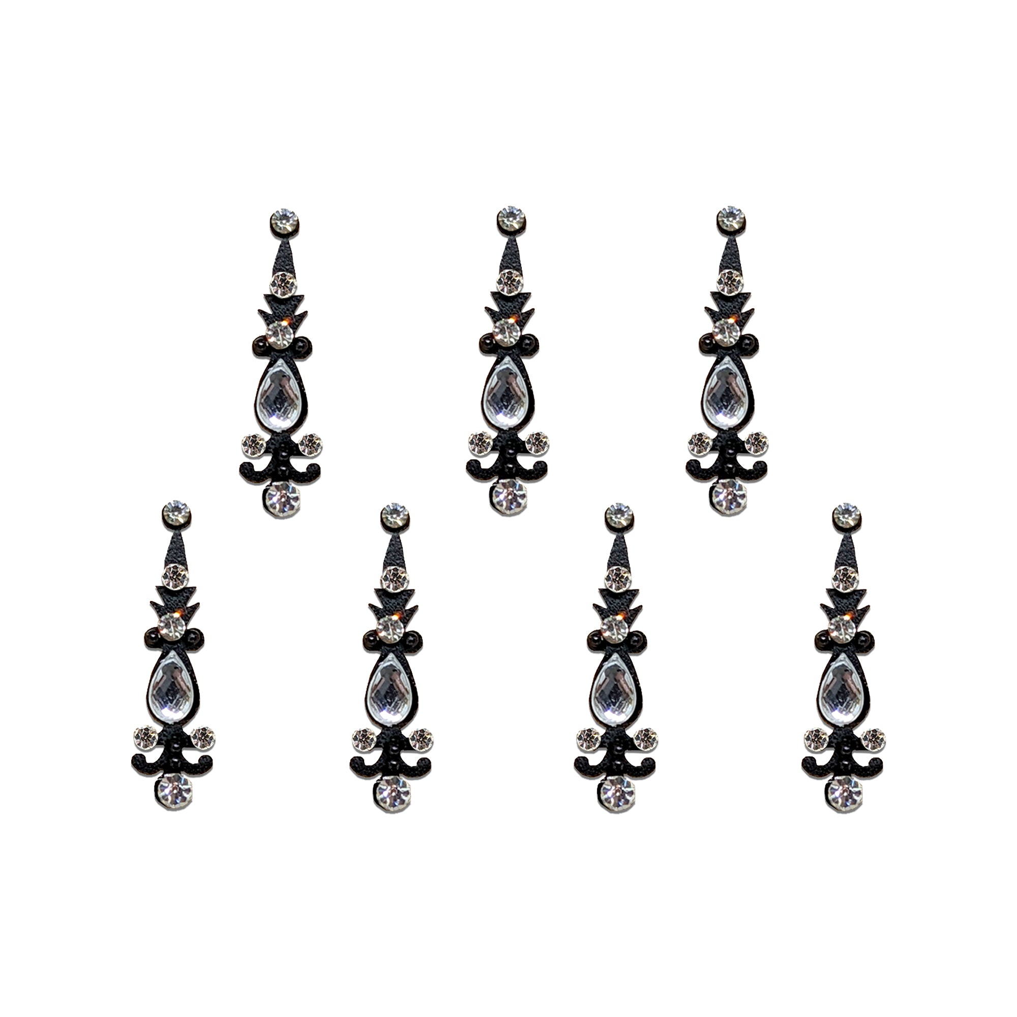 Comet Busters black teardrop crystal bindis with sparkling rhinestones and elegant designer pattern