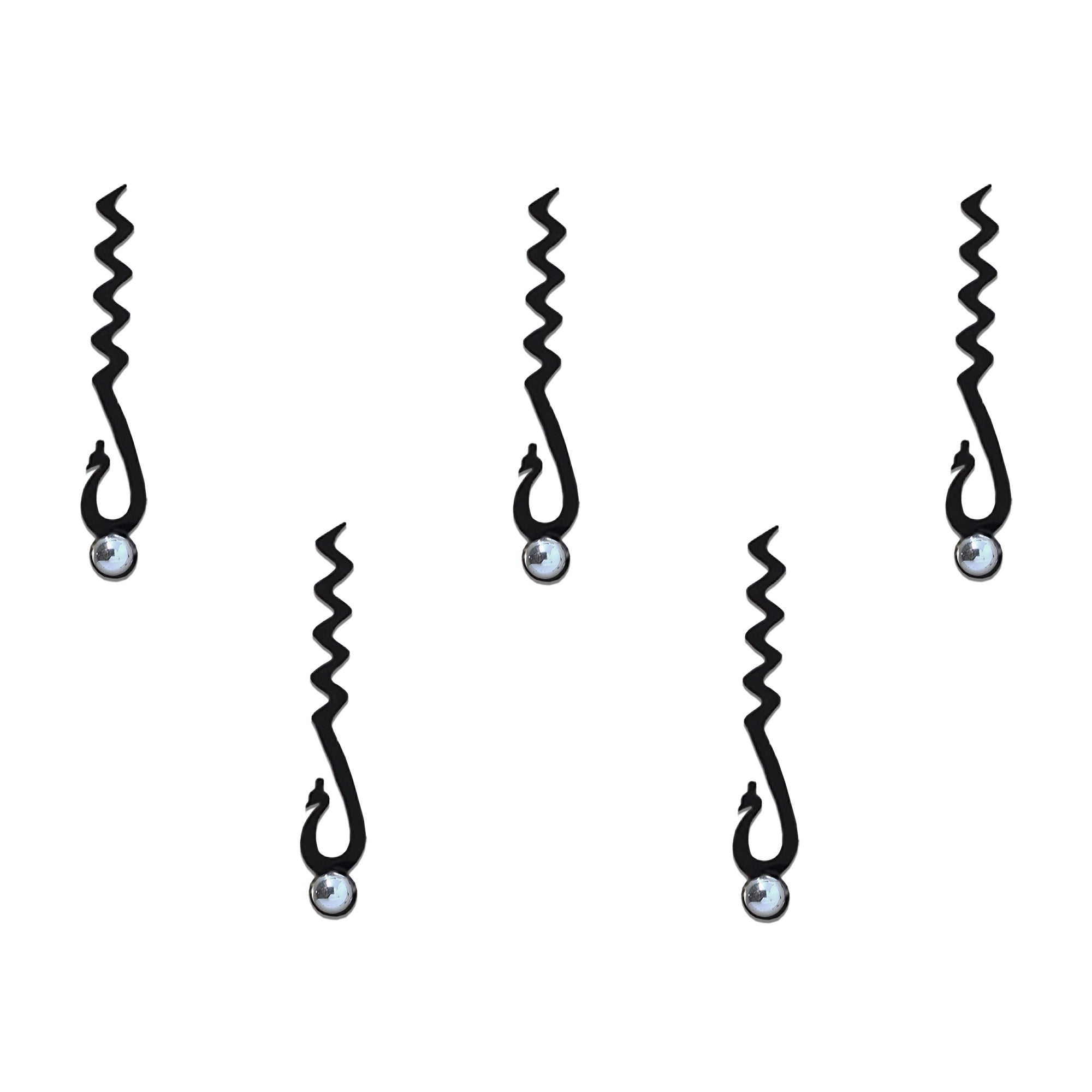 Comet Busters black curved hook designer bindi sheet featuring 5 elegant elongated bindis with a silver stone accent. Reusable self-adhesive designer bindis for women and girls, perfect for ethnic wear, festive occasions, weddings, parties, cultural events, and everyday traditional styling.