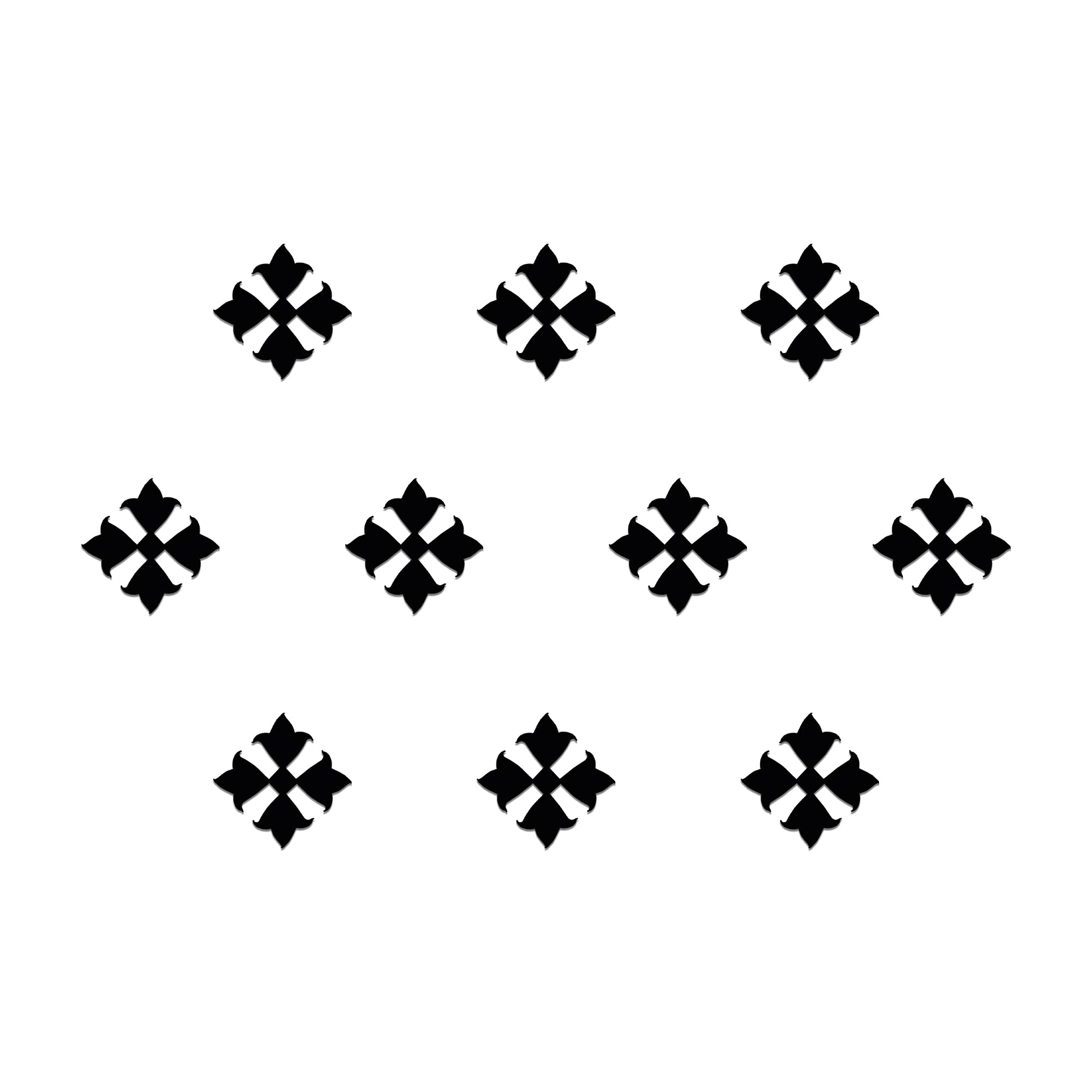 Comet Busters Black Floral Cross Design Bindi with a symmetrical four-petal pattern for women and girls