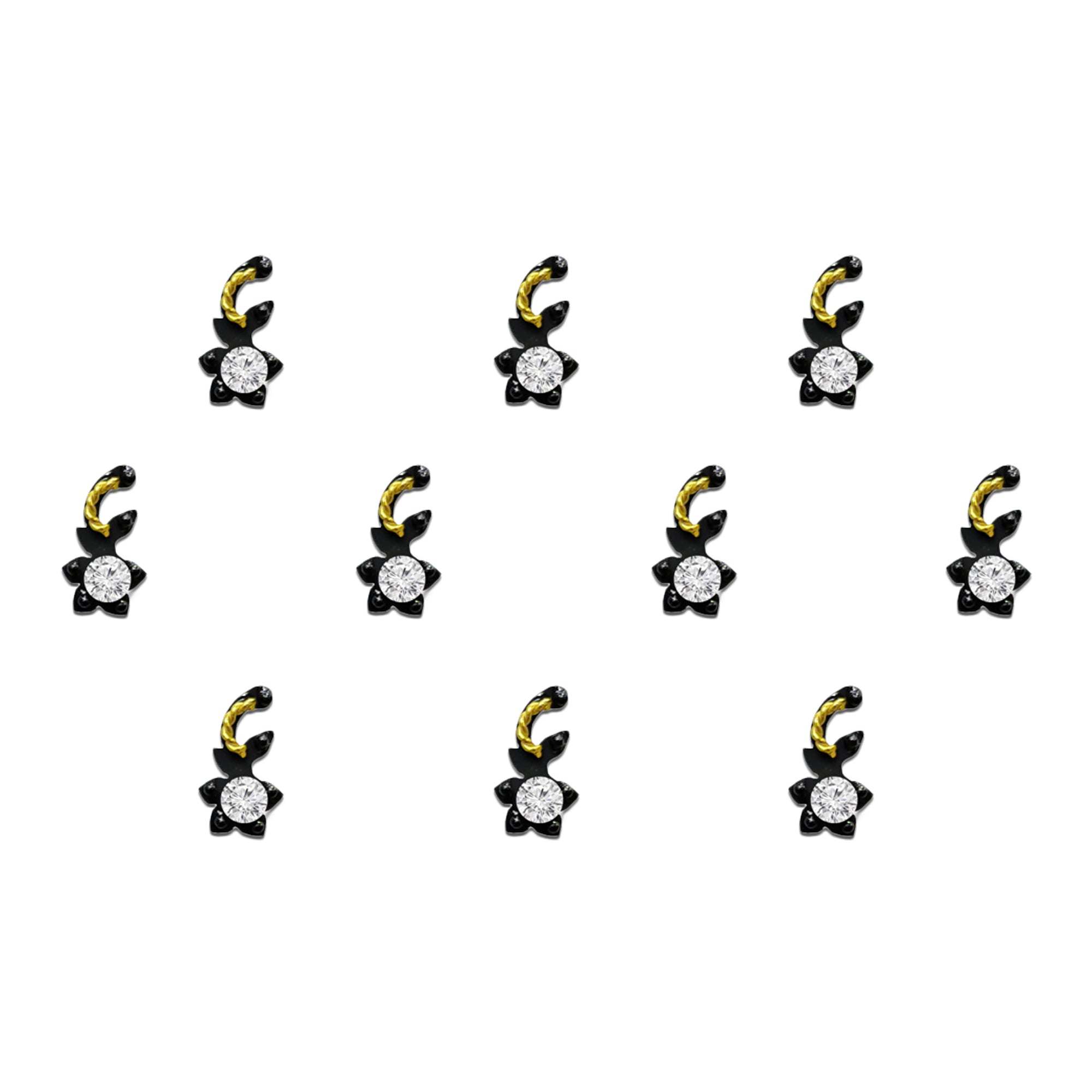 Comet Busters Black Floral Designer Bindis for Women and Girls, Flower Shape Bindis with Clear Crystal Stone and Gold Accent Detailing