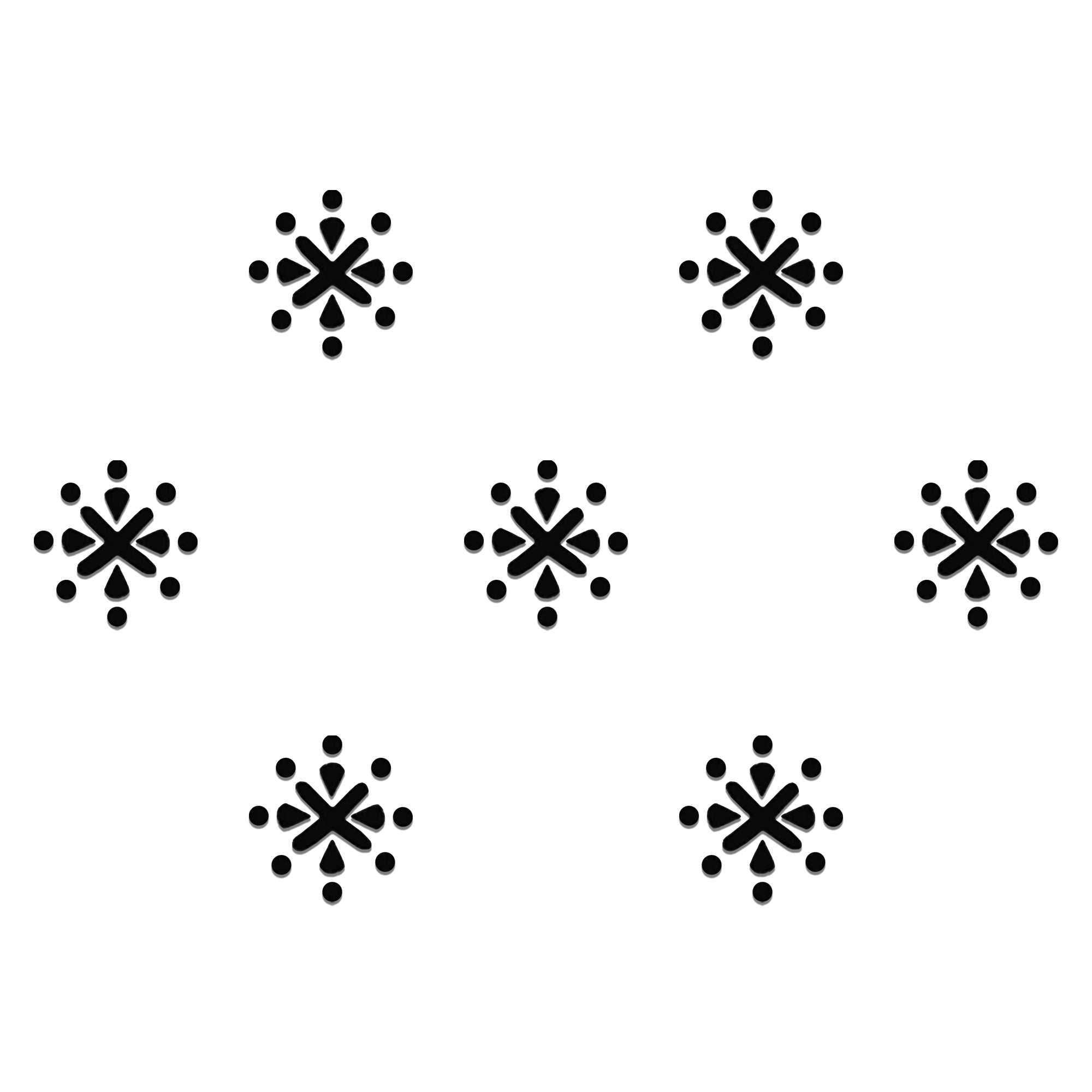 Comet Busters black floral star designer bindi sheet featuring 7 reusable self-adhesive bindis with a symmetrical star-inspired floral motif. Elegant minimalist forehead bindis for women and girls, perfect for festive occasions, weddings, parties, ethnic wear, and everyday traditional styling.