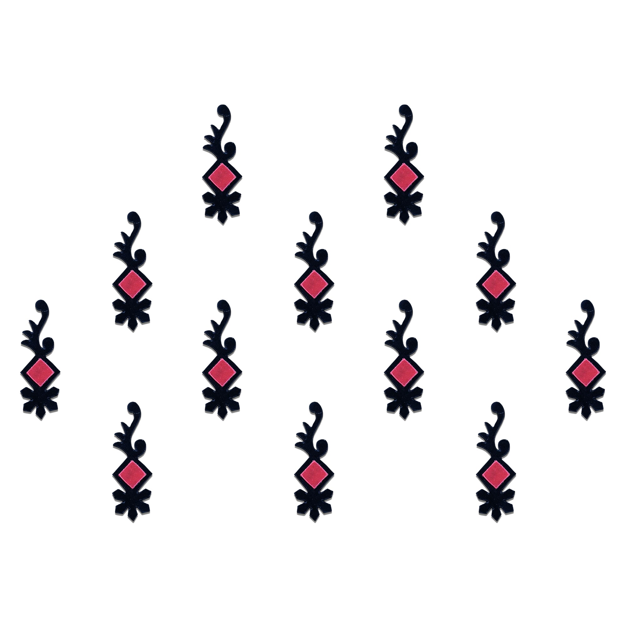 Comet Busters Black Floral Designer Bindi with Red Diamond Accent