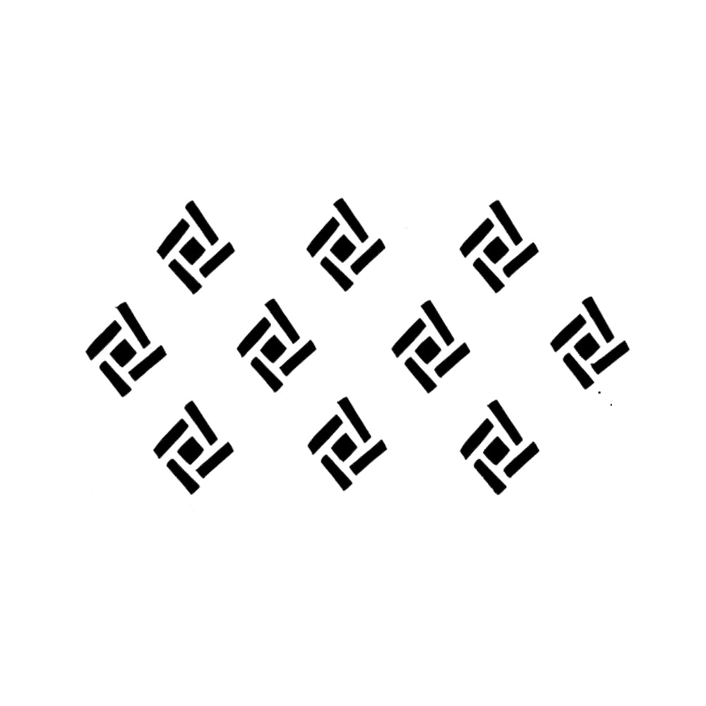 Comet Busters black geometric Swastik designer bindi sheet featuring 10 traditional Swastik symbol bindis with a modern angular design, suitable for religious ceremonies, festivals, cultural events, and everyday ethnic wear.