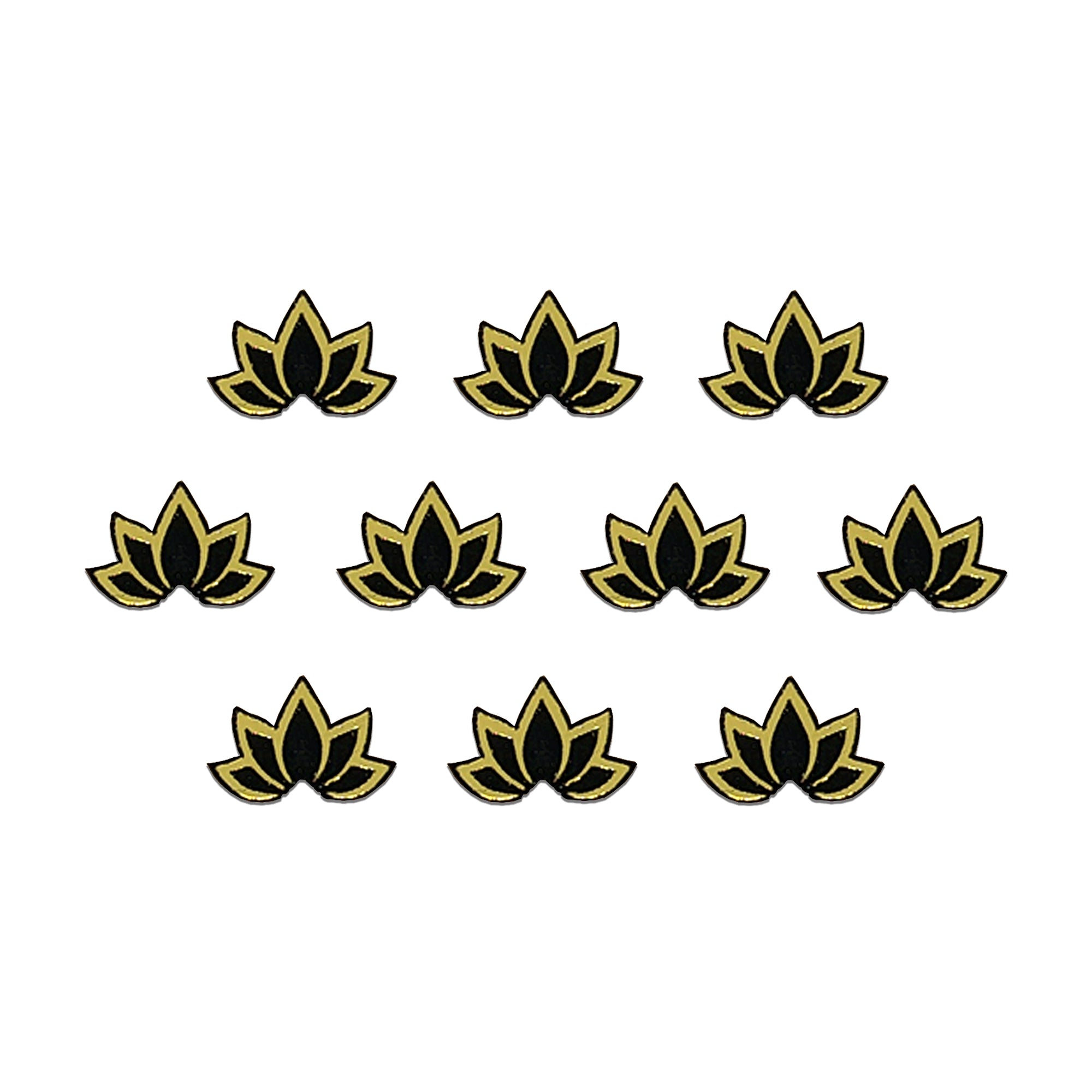 Comet Busters Black & Golden lotus flower designer bindis with elegant floral motifs. 