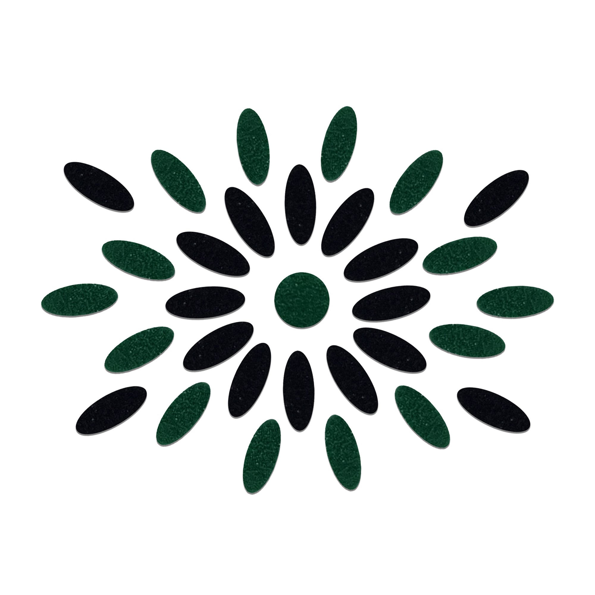 Comet Busters black & green oval floral bindi set with center round bindi, traditional designer forehead stickers for women, ideal for Bharatanatyam, Kuchipudi, weddings, festivals, temple visits, cultural programs, and traditional Indian attire.