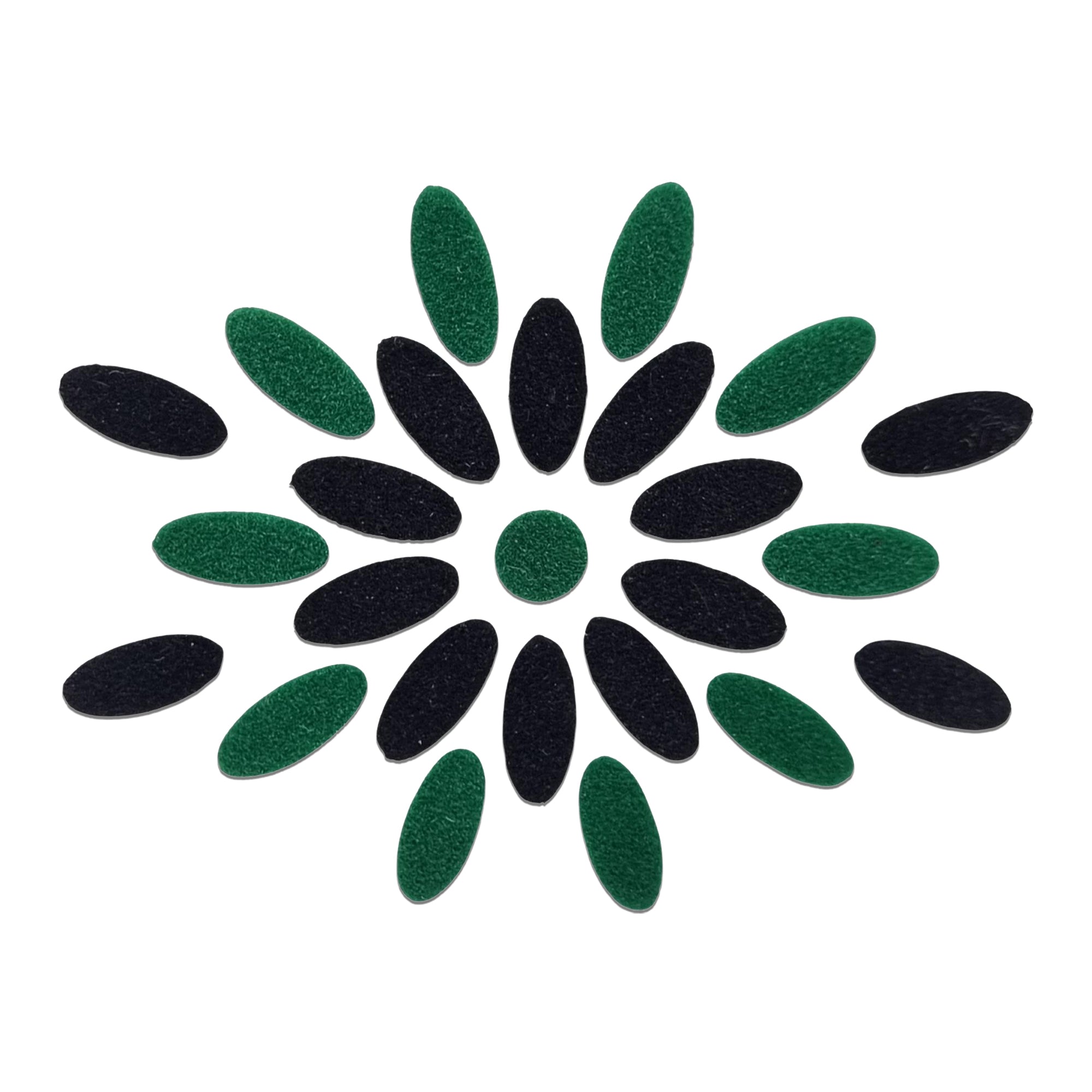 Comet Busters black & Green oval floral bindi set with center round bindi, traditional designer forehead stickers for women, ideal for Bharatanatyam, Kuchipudi, weddings, festivals, temple visits, cultural programs, and traditional Indian attire.