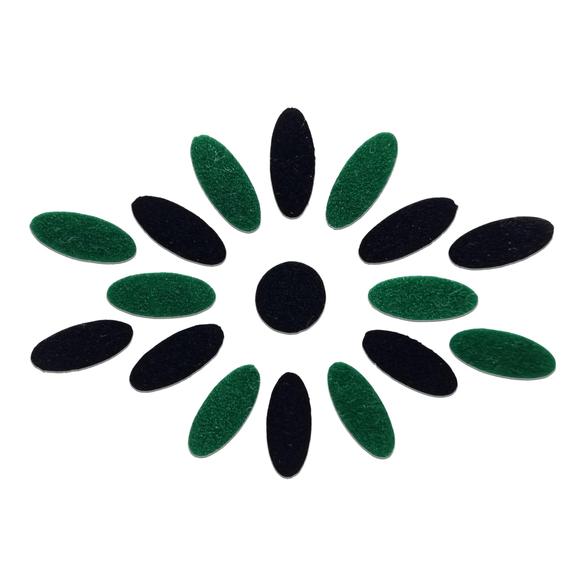 Comet Busters black & green oval floral bindi set with center round bindi, traditional designer forehead stickers for women, ideal for Bharatanatyam, Kuchipudi, weddings, festivals, temple visits, cultural programs, and traditional Indian attire.