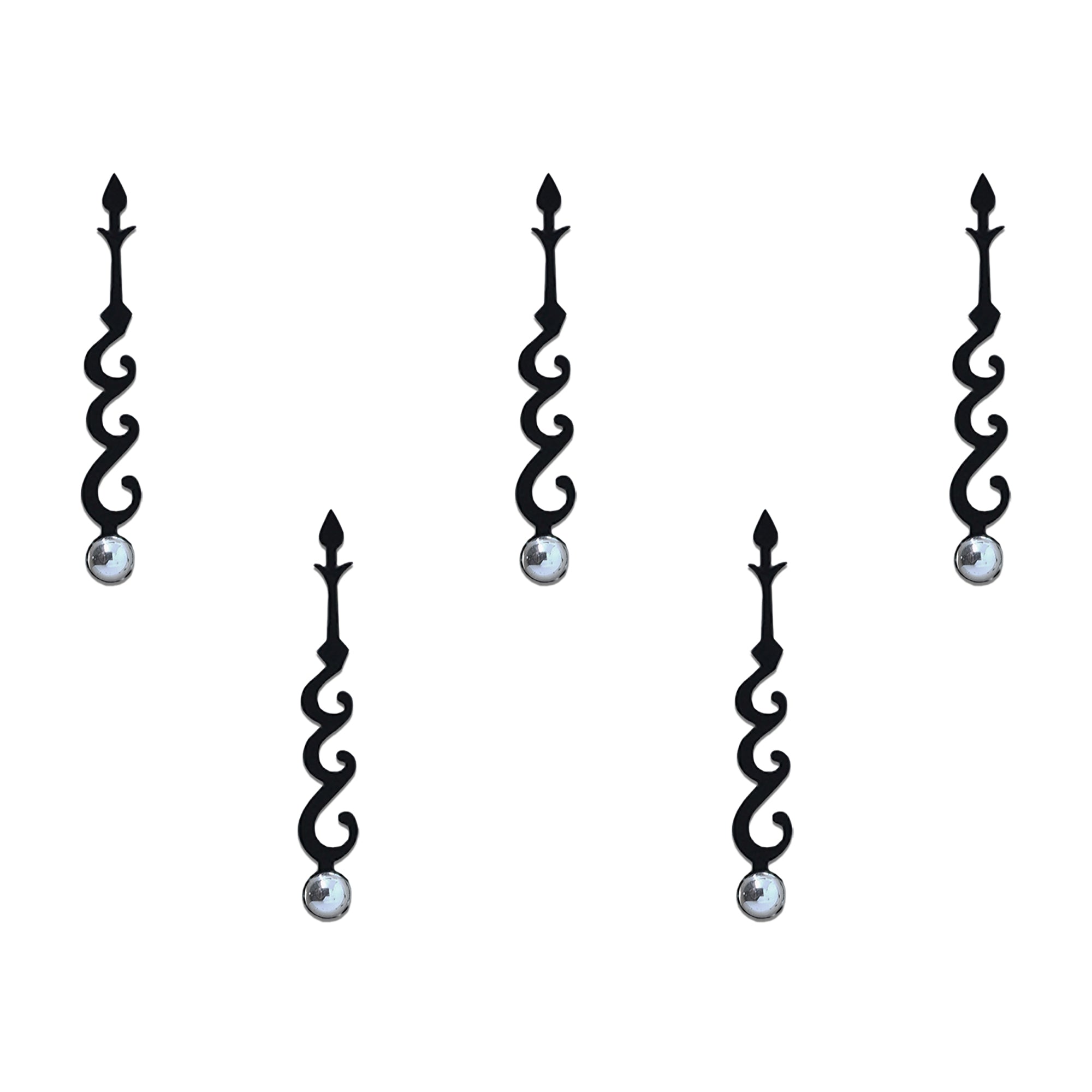 Comet Busters black curved hook designer bindi sheet featuring 5 elegant elongated bindis with a silver stone accent. Reusable self-adhesive designer bindis for women and girls, perfect for ethnic wear, festive occasions, weddings, parties, cultural events, and everyday traditional styling.