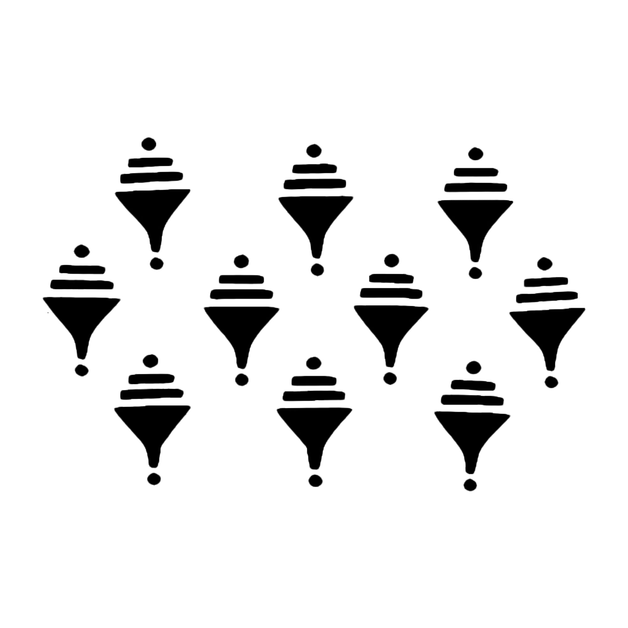 Comet Busters black inverted triangle designer bindi sheet featuring 10 geometric bindis with layered horizontal bars, an inverted triangle motif, and top and bottom dot accents, perfect for festive occasions, traditional ceremonies, cultural events, dance performances, and everyday ethnic wear.