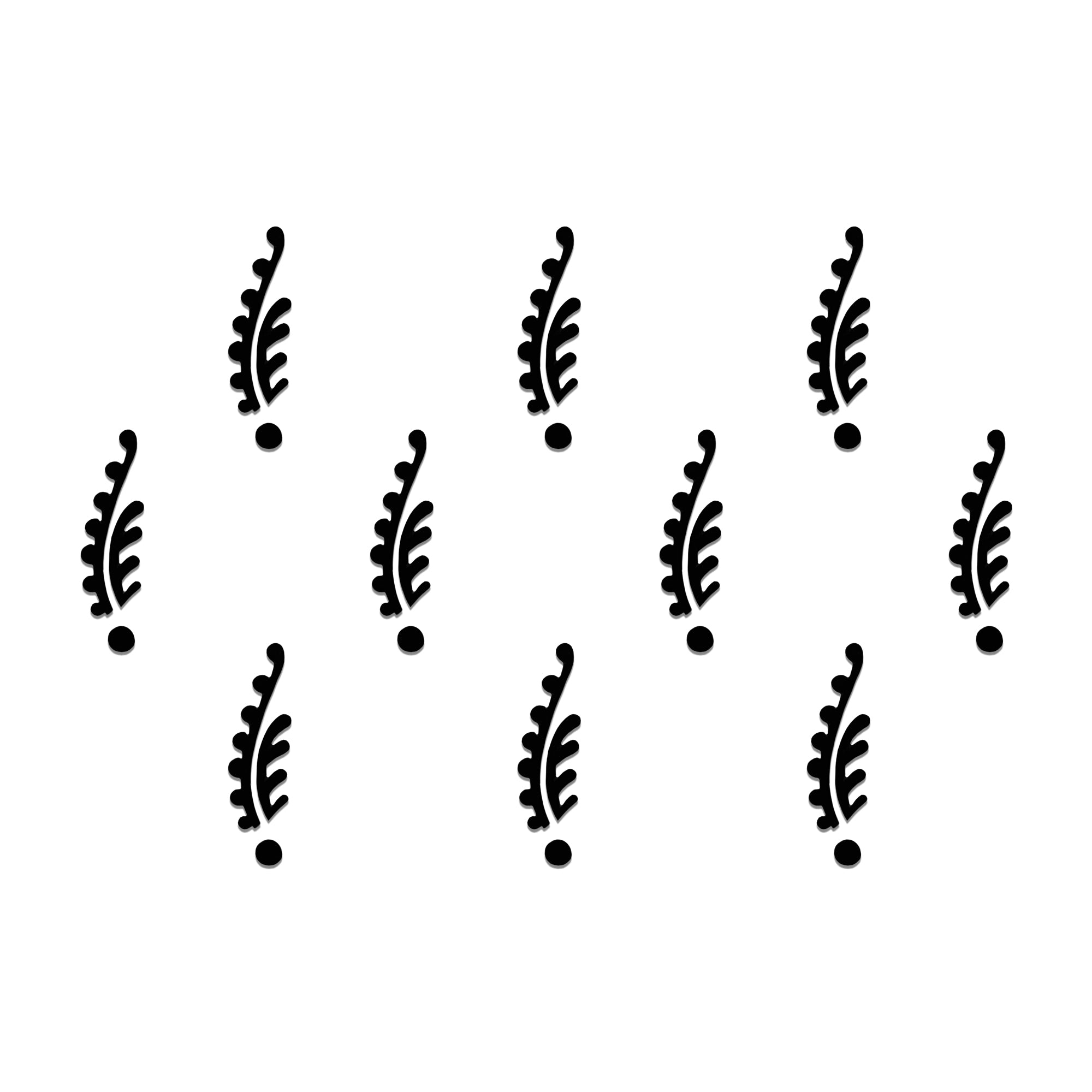 Comet Busters Leaf Designer Bindi featuring a sleek black fern-inspired leaf motif with a minimalist vertical design. Self-adhesive forehead bindi for women and girls, perfect for traditional wear, festive celebrations, weddings, cultural events, dance performances, ethnic outfits, and everyday styling.