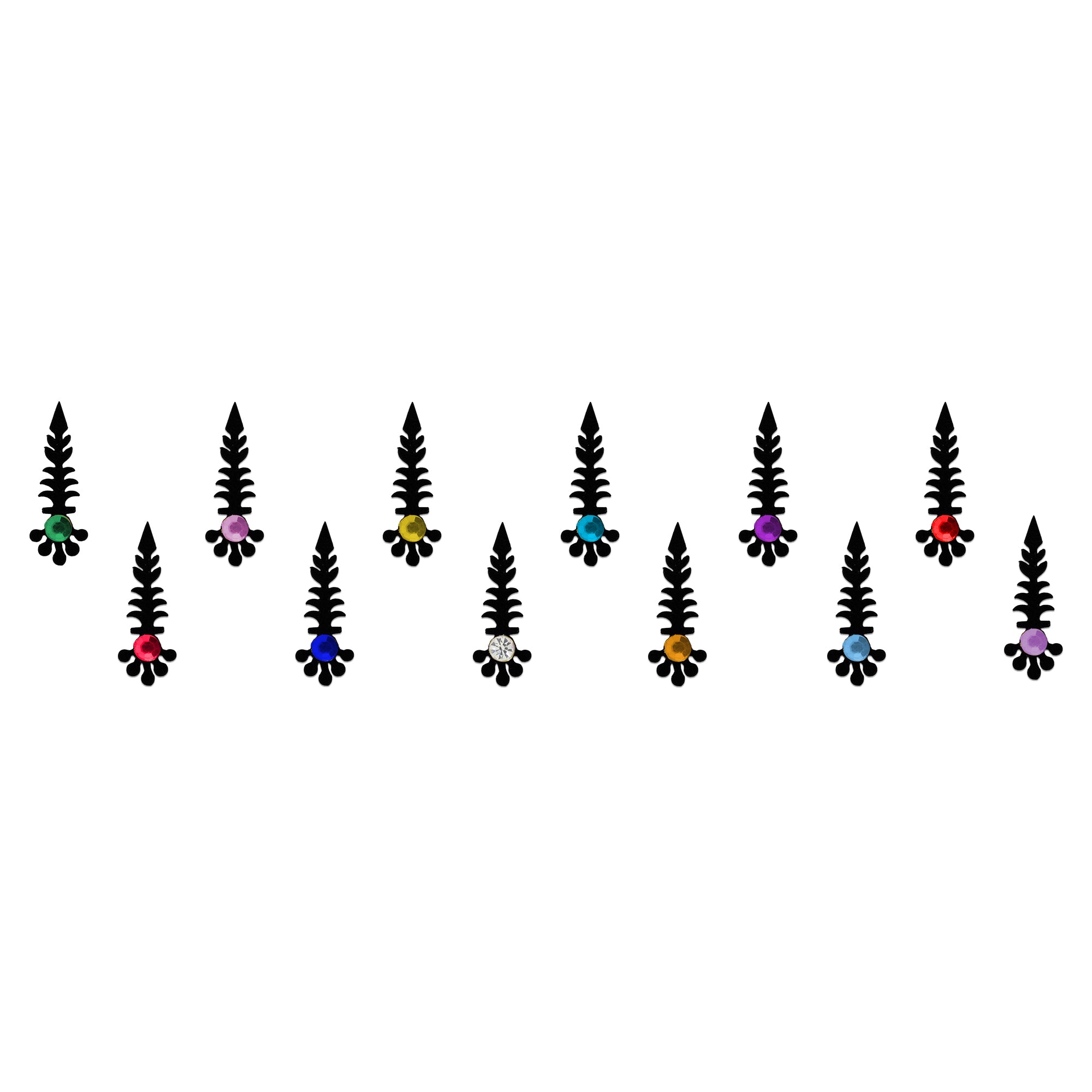 Comet Busters Multicolor Serpent Vine Designer Bindi featuring elegant spiral vine-inspired bindis with ornamental floral accents in vibrant shades of sky blue, black, orange, violet, red, green, royal blue, yellow, magenta, dark green, light blue, and pink. Self-adhesive ethnic bindis for women and girls, perfect for traditional wear, festive celebrations, Navratri, Diwali, Durga Puja, Karwa Chauth, Mehendi, Haldi, weddings, Sangeet, temple visits, cultural events, and beautifully complements sarees, lehen