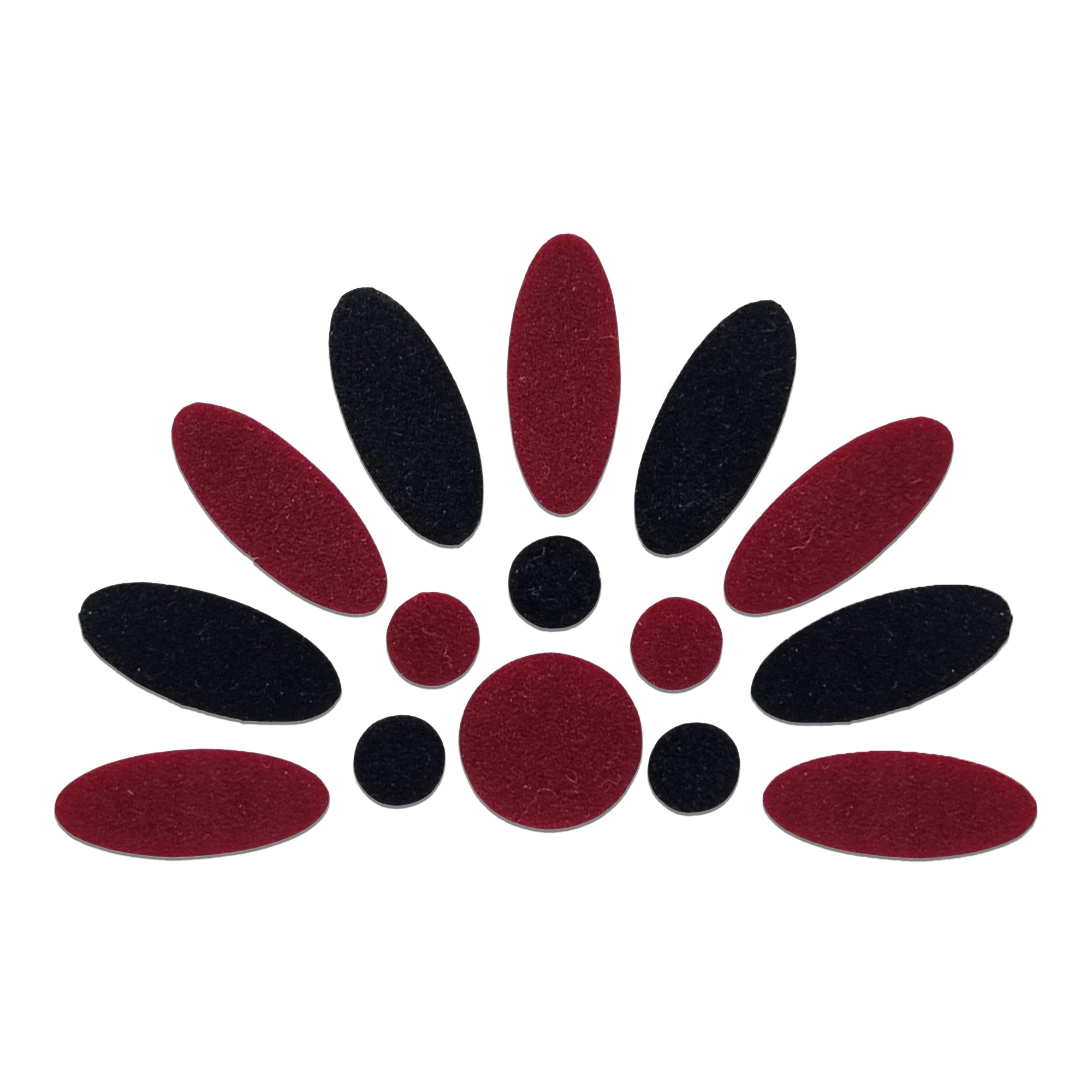 Comet Busters maroon and Black floral arch bindi set, designer forehead sticker arrangement with oval and round bindis for women, ideal for Bharatanatyam, Kuchipudi, weddings, Navratri, temple visits, cultural events, and traditional Indian attire.
