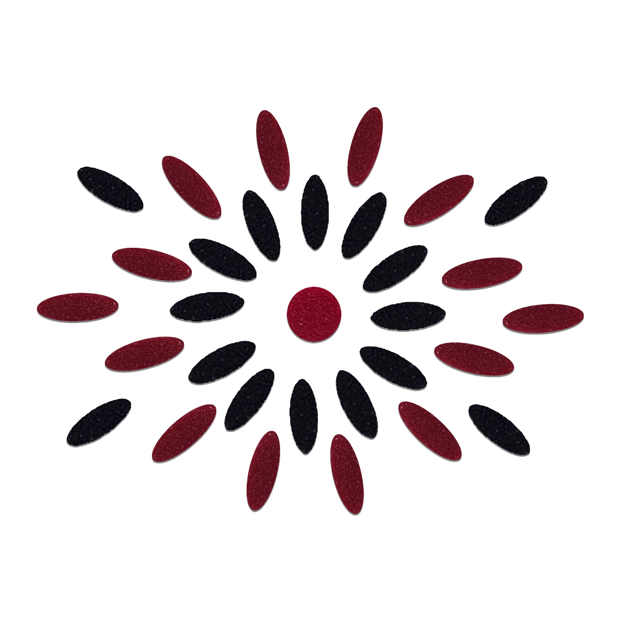 Comet Busters black & Maroon oval floral bindi set with center round bindi, traditional designer forehead stickers for women, ideal for Bharatanatyam, Kuchipudi, weddings, festivals, temple visits, cultural programs, and traditional Indian attire.