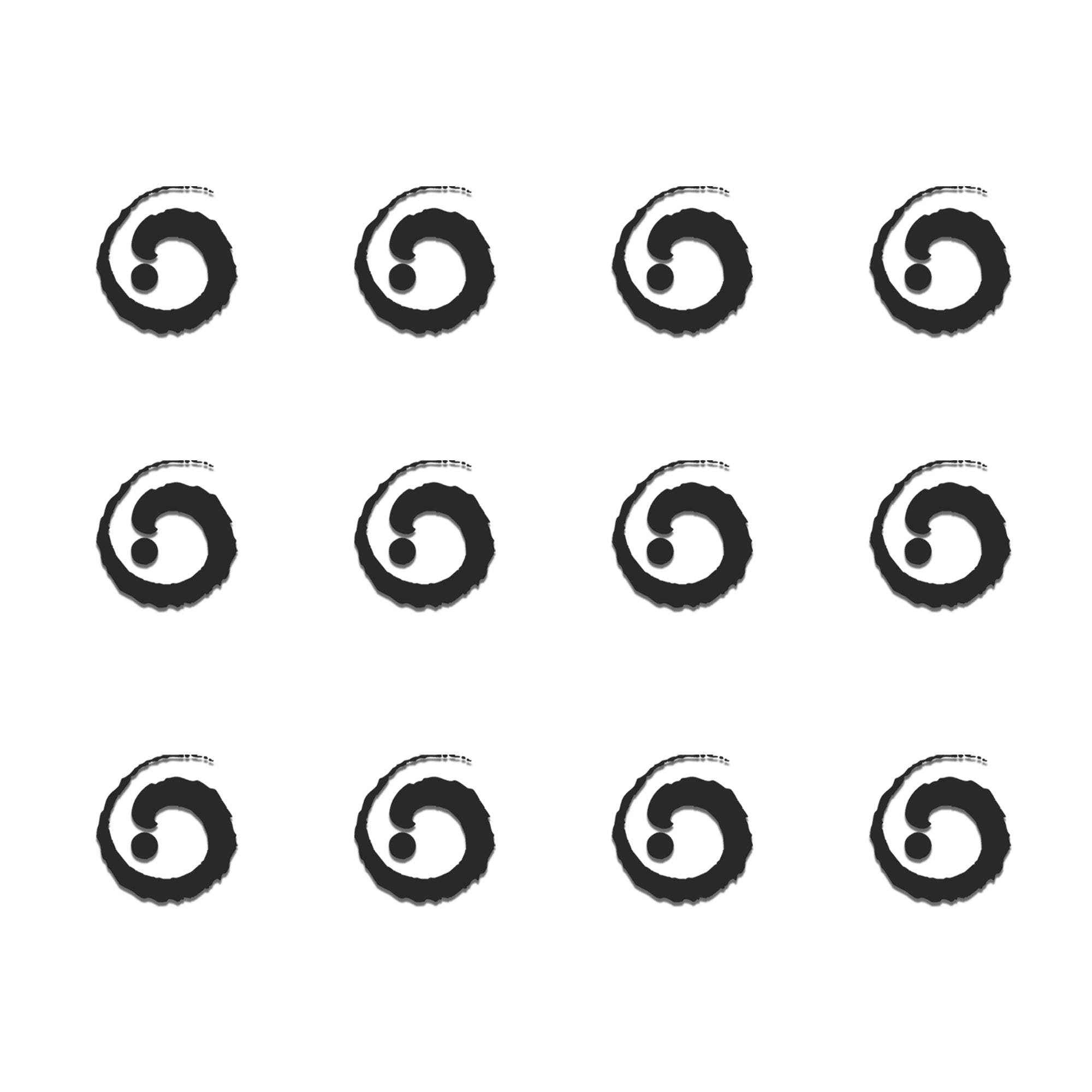 Comet Busters mini black spiral bindis featuring artistic circular swirl pattern