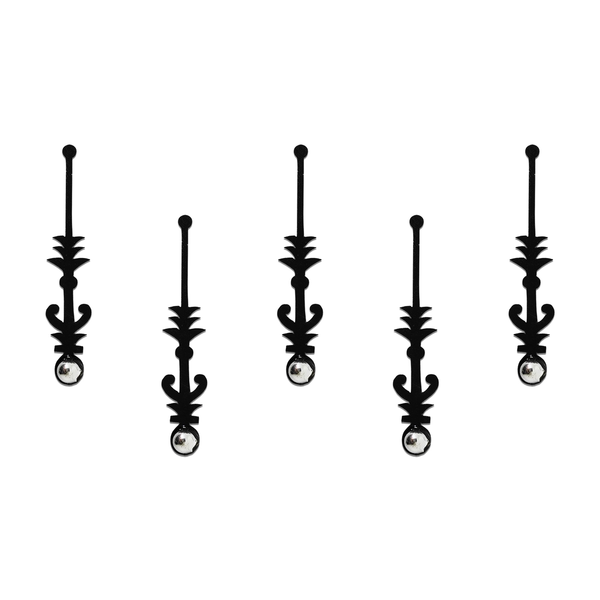 Comet Busters black vertical designer bindi set featuring elegant geometric forehead bindis with silver pearl embellishments for women and girls.