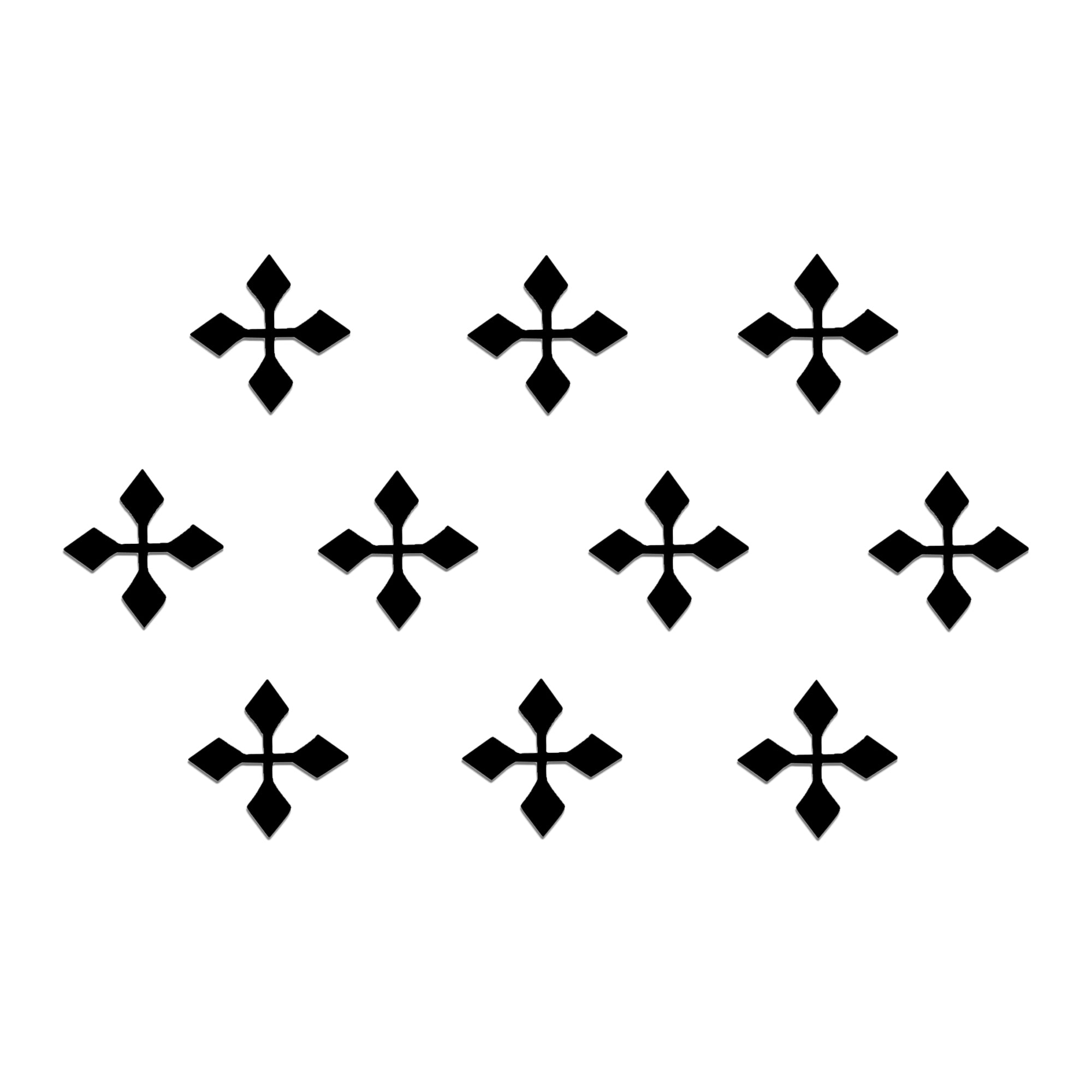 Comet Busters black geometric cross designer bindis with a modern four-point motif