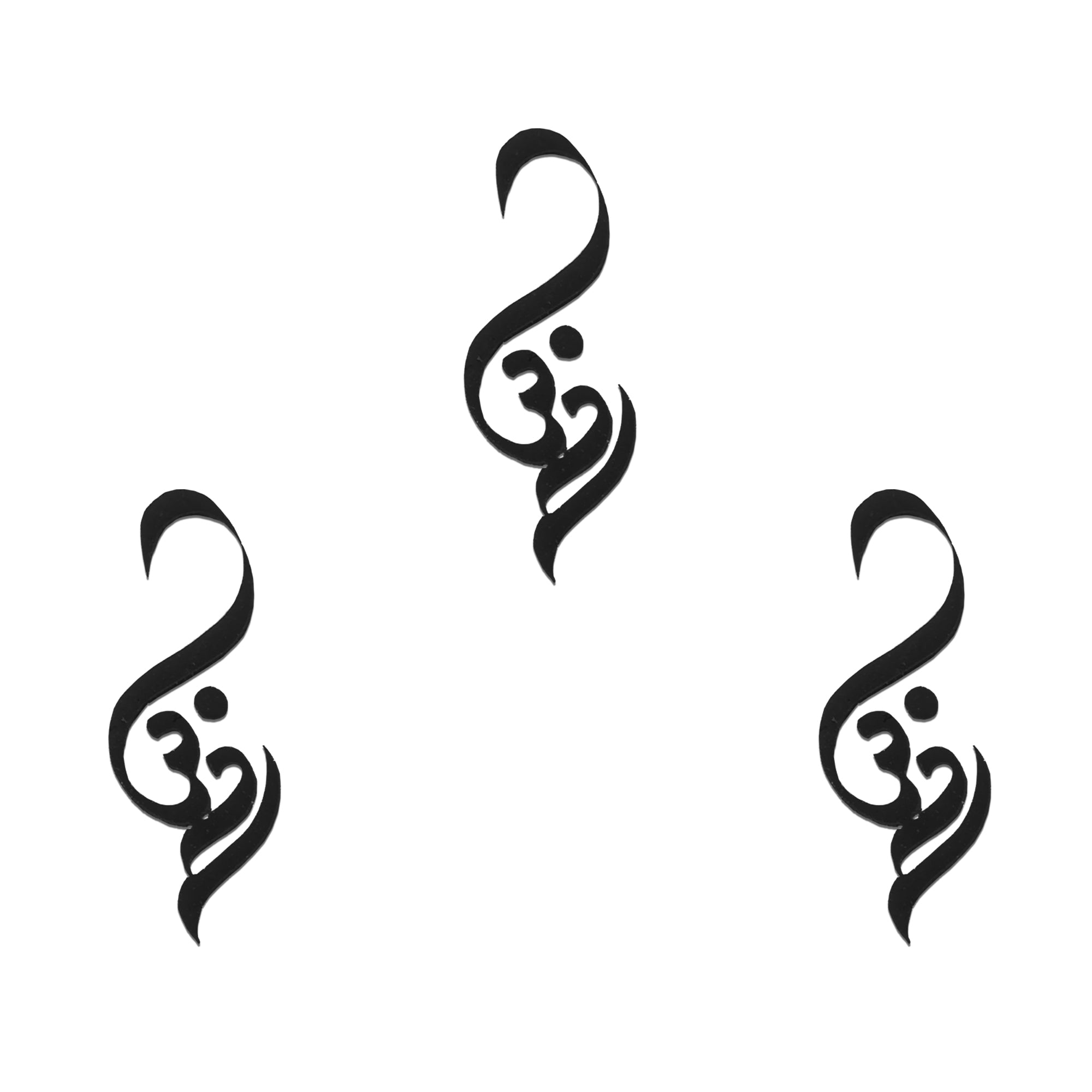 Comet Busters black Om swirl designer bindi set featuring a stylized Om (ॐ) symbol with elegant flowing swirl detailing, reusable skin-friendly forehead stickers for women and girls.