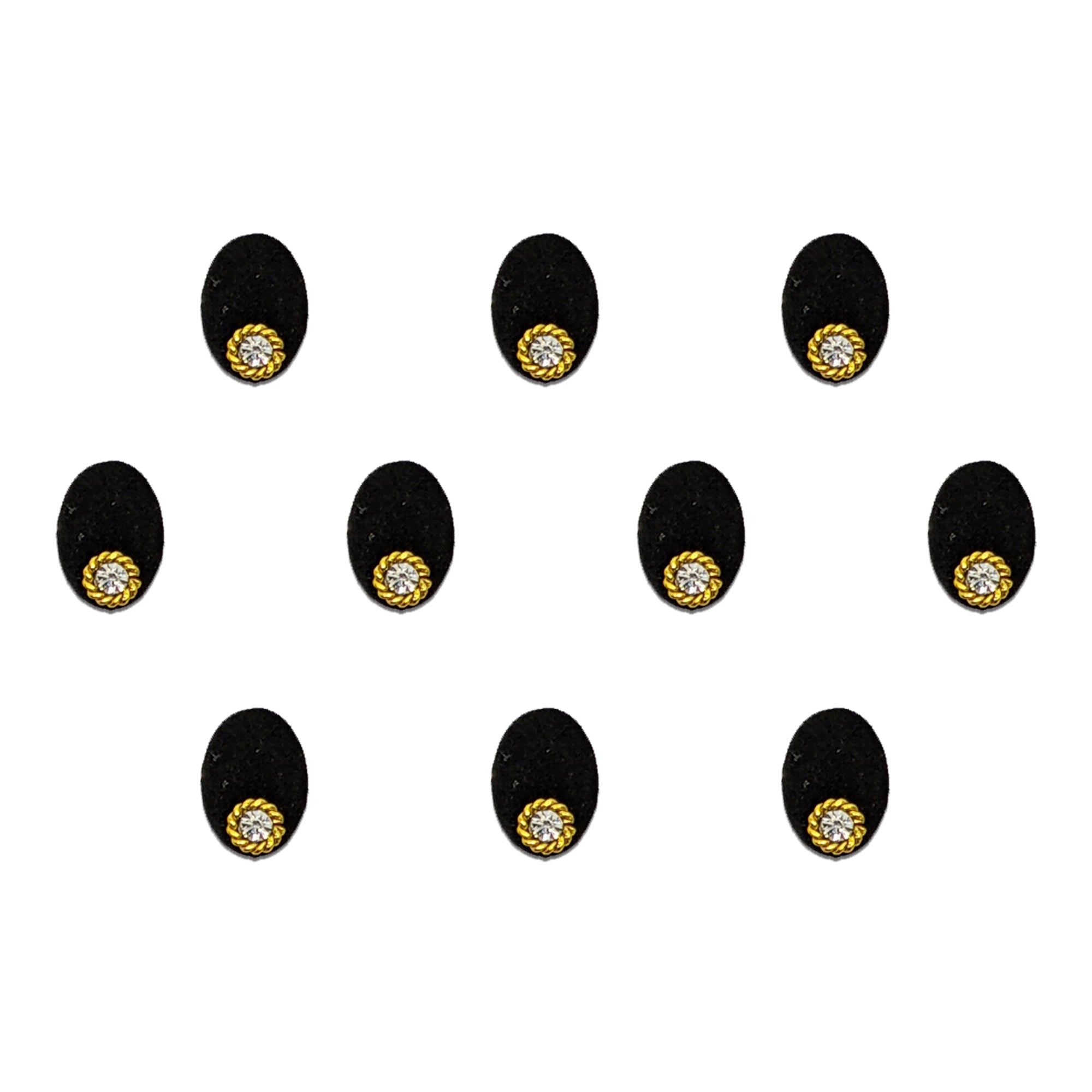 Comet Busters black oval bindi featuring a smooth classic oval shape with a sparkling crystal stone at the base, perfect for everyday wear, festive occasions, traditional ceremonies, and elegant ethnic styling.