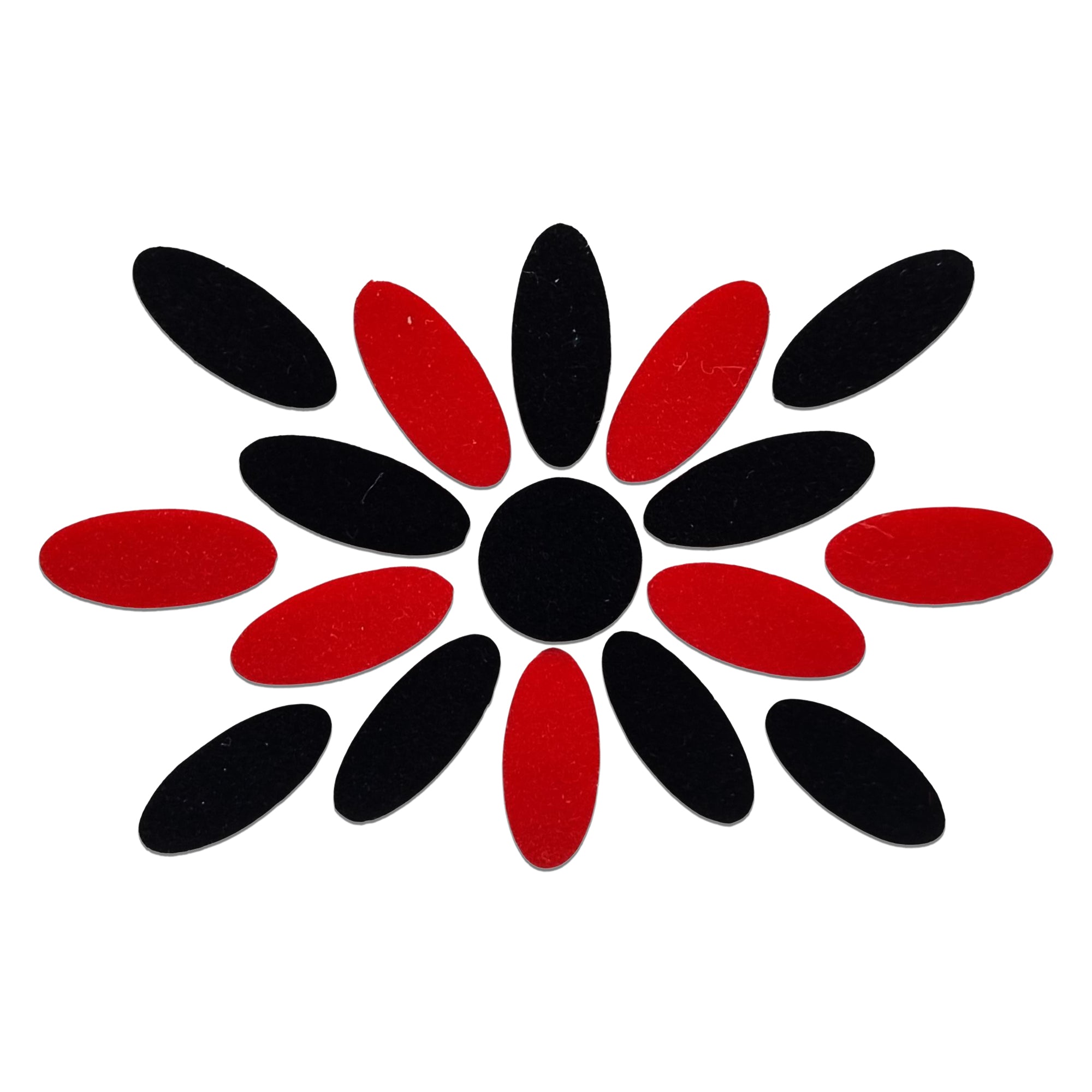 Comet Busters Red & black oval floral bindi set with center round bindi, traditional designer forehead stickers for women, ideal for Bharatanatyam, Kuchipudi, weddings, festivals, temple visits, cultural programs, and traditional Indian attire.