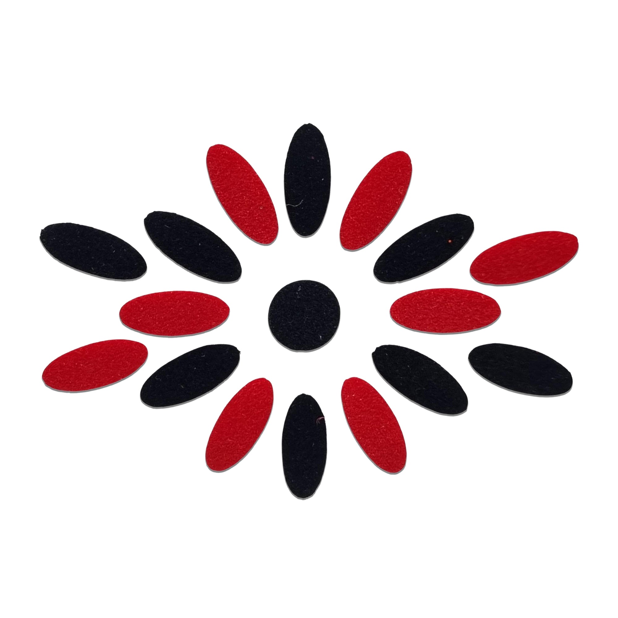 Comet Busters black & Red oval floral bindi set with center round bindi, traditional designer forehead stickers for women, ideal for Bharatanatyam, Kuchipudi, weddings, festivals, temple visits, cultural programs, and traditional Indian attire.