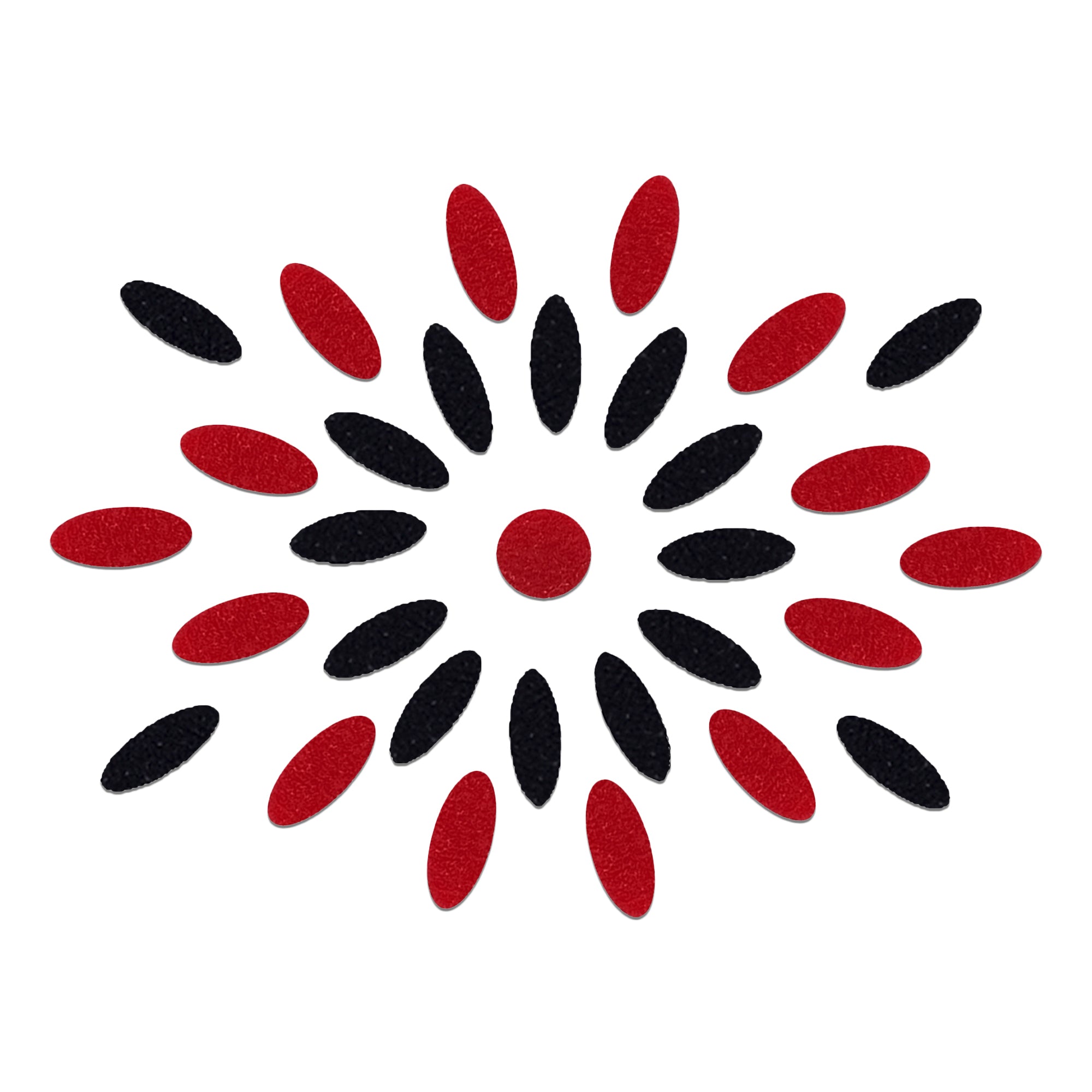 Comet Busters black & red oval floral bindi set with center round bindi, traditional designer forehead stickers for women, ideal for Bharatanatyam, Kuchipudi, weddings, festivals, temple visits, cultural programs, and traditional Indian attire.