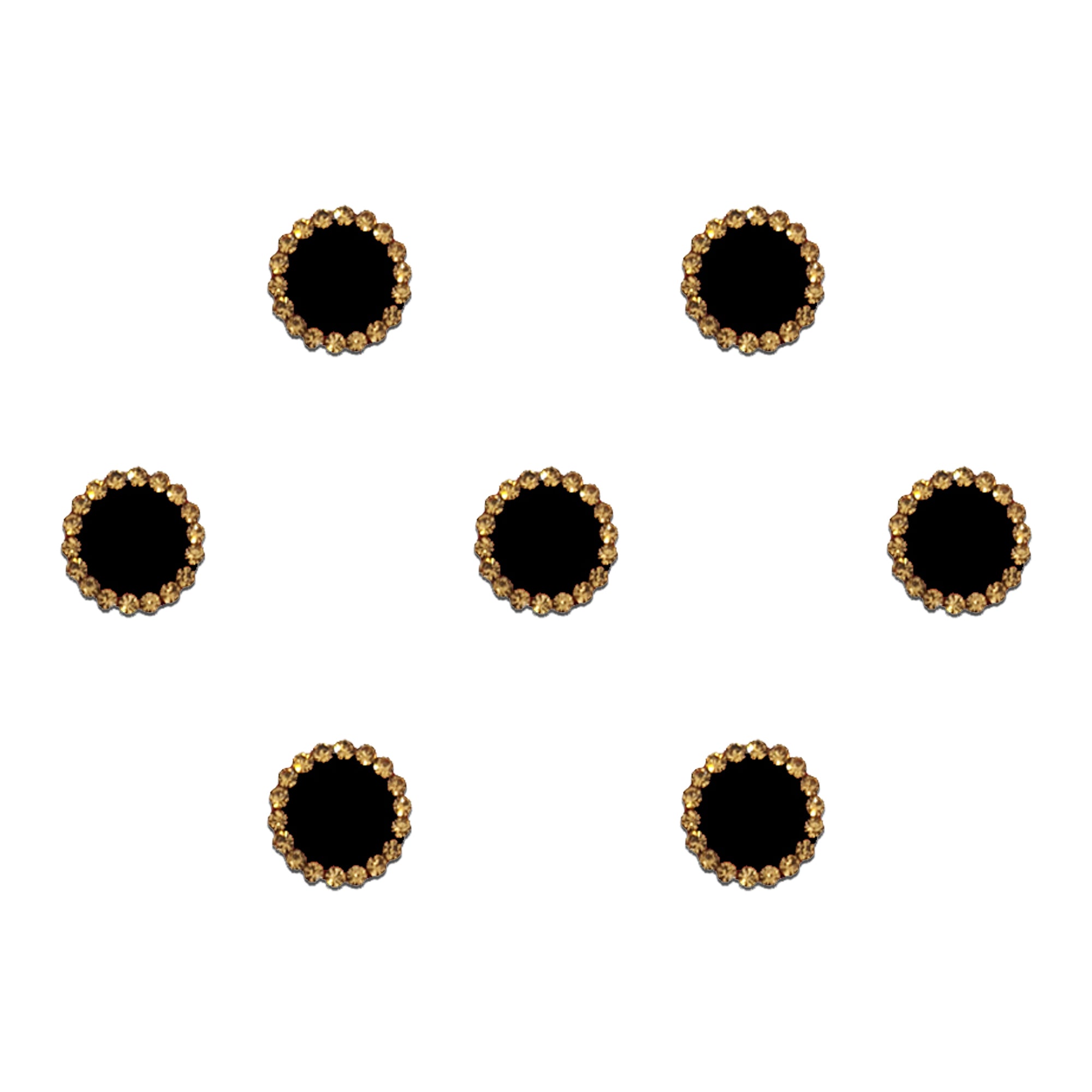 Comet Busters round bindis featuring sparkling crystal stone borders in an elegant premium designer style for festive, bridal, and ethnic wear.