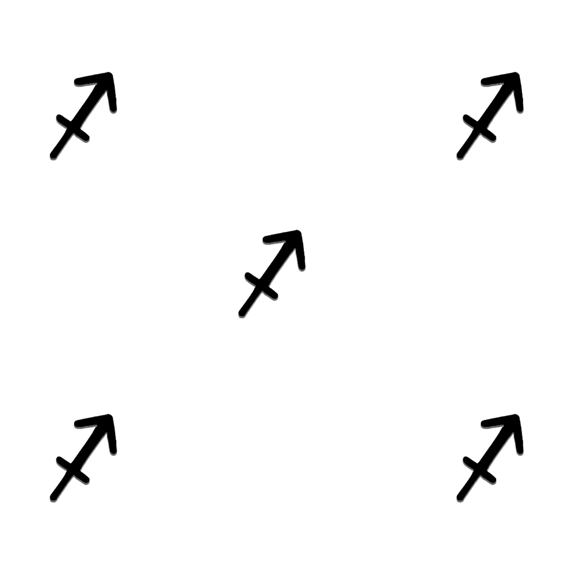 "Black Sagittarius zodiac symbol bindi design with five symbols in a symmetrical arrangement."