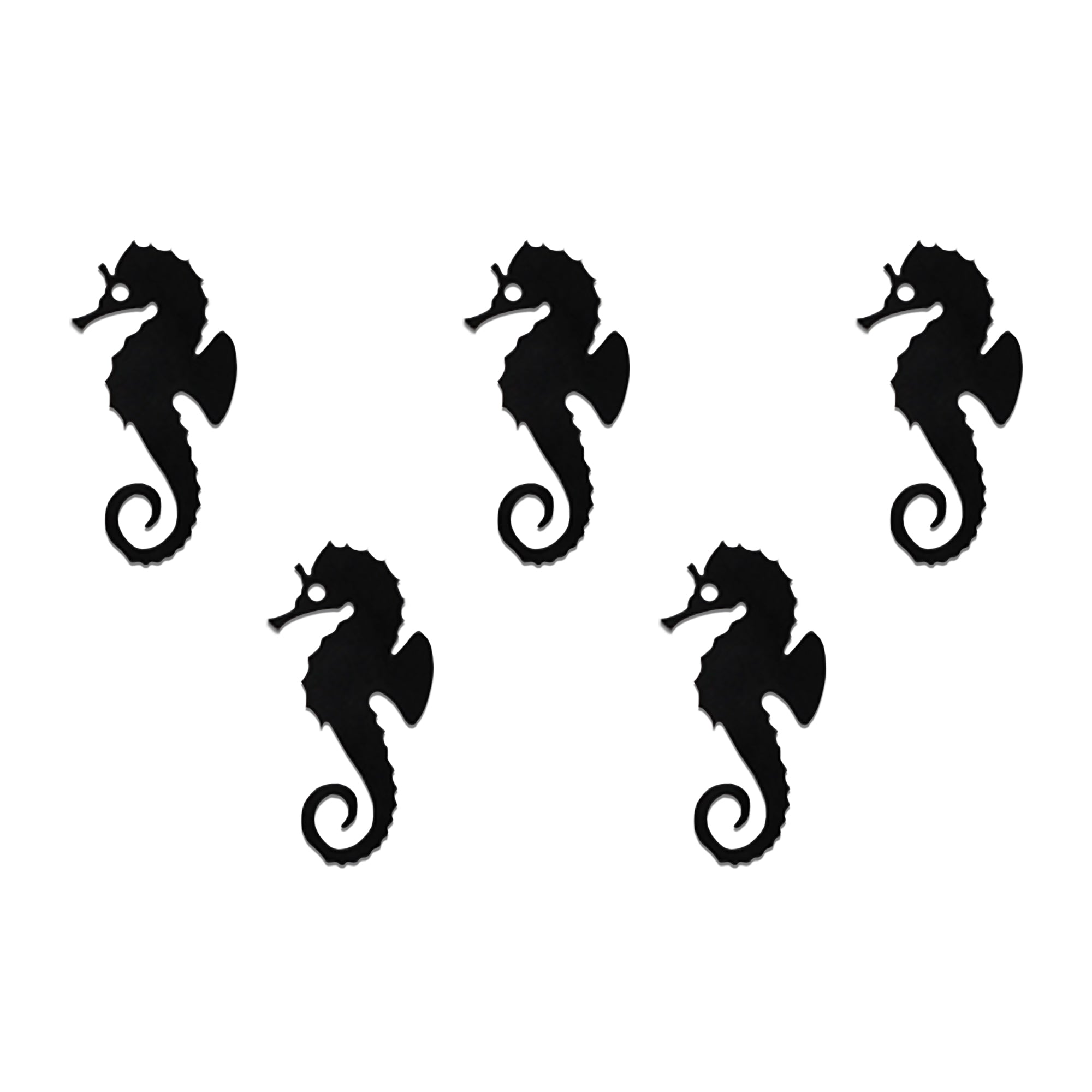 Comet Busters black seahorse designer bindi sheet featuring 5 reusable self-adhesive bindis in a unique seahorse silhouette. Creative statement forehead bindis for women and girls, ideal for festive occasions, beach-themed events, parties, cultural celebrations, ethnic wear, and contemporary fashion styling.