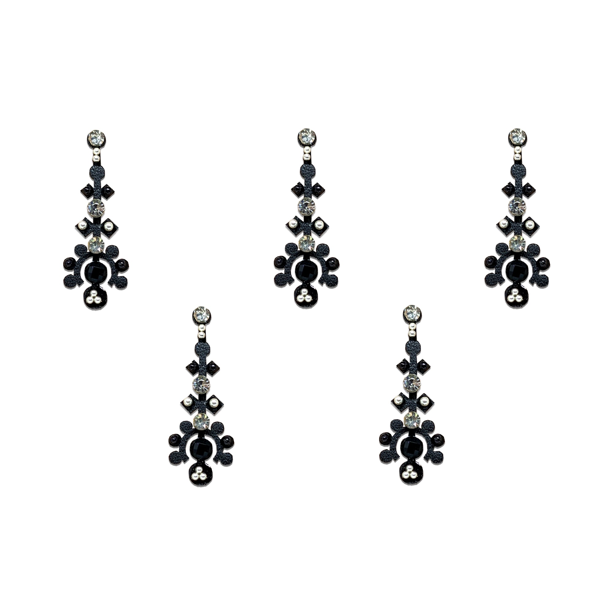 Comet Busters black round stone bindis with silver bead accents and traditional designer pattern