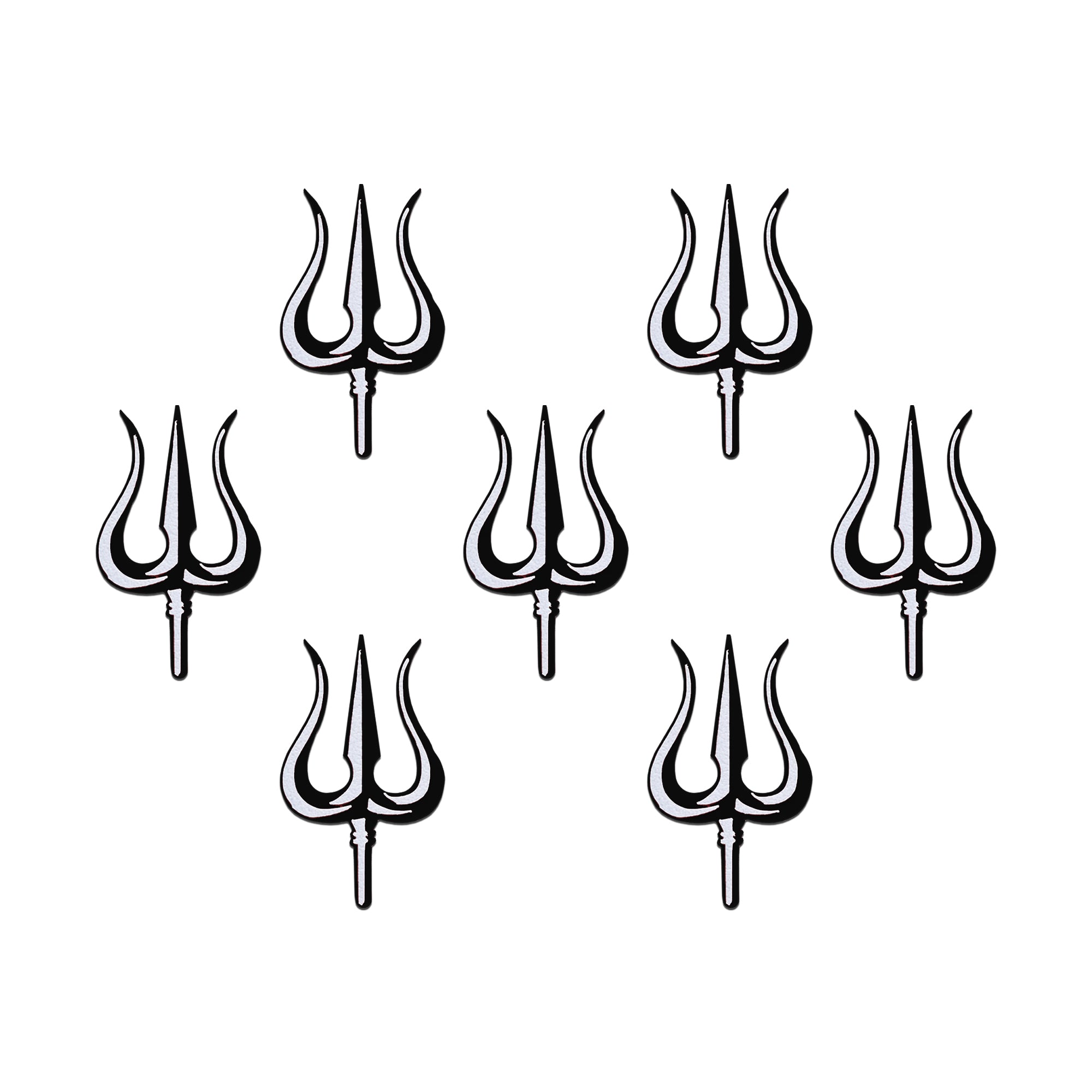 Comet Busters black and silver Trishul bindi featuring a traditional trident design, devotional forehead sticker for women and girls.