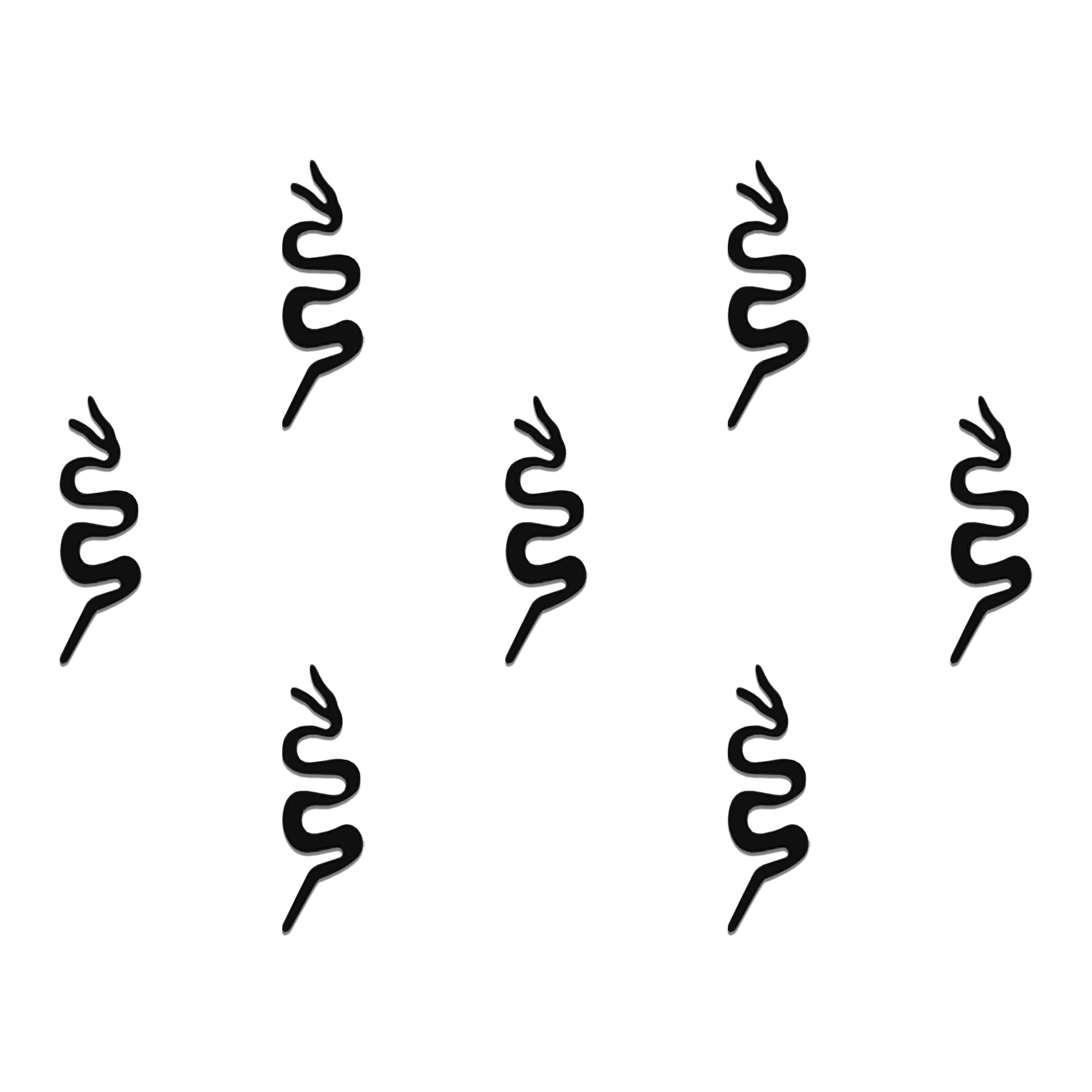 Comet Busters black snake designer bindi sheet featuring 7 unique serpent-shaped bindis with a sleek minimalist design. Reusable self-adhesive designer bindis for women and girls, ideal for festive wear, ethnic outfits, cultural events, weddings, parties, dance performances, and everyday traditional styling.