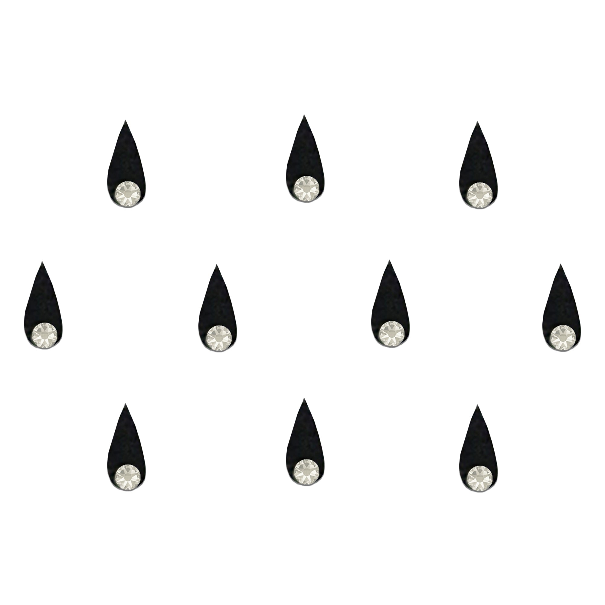 Comet Busters Black teardrop designer bindi with sparkling crystal stone accent and black outline for women.