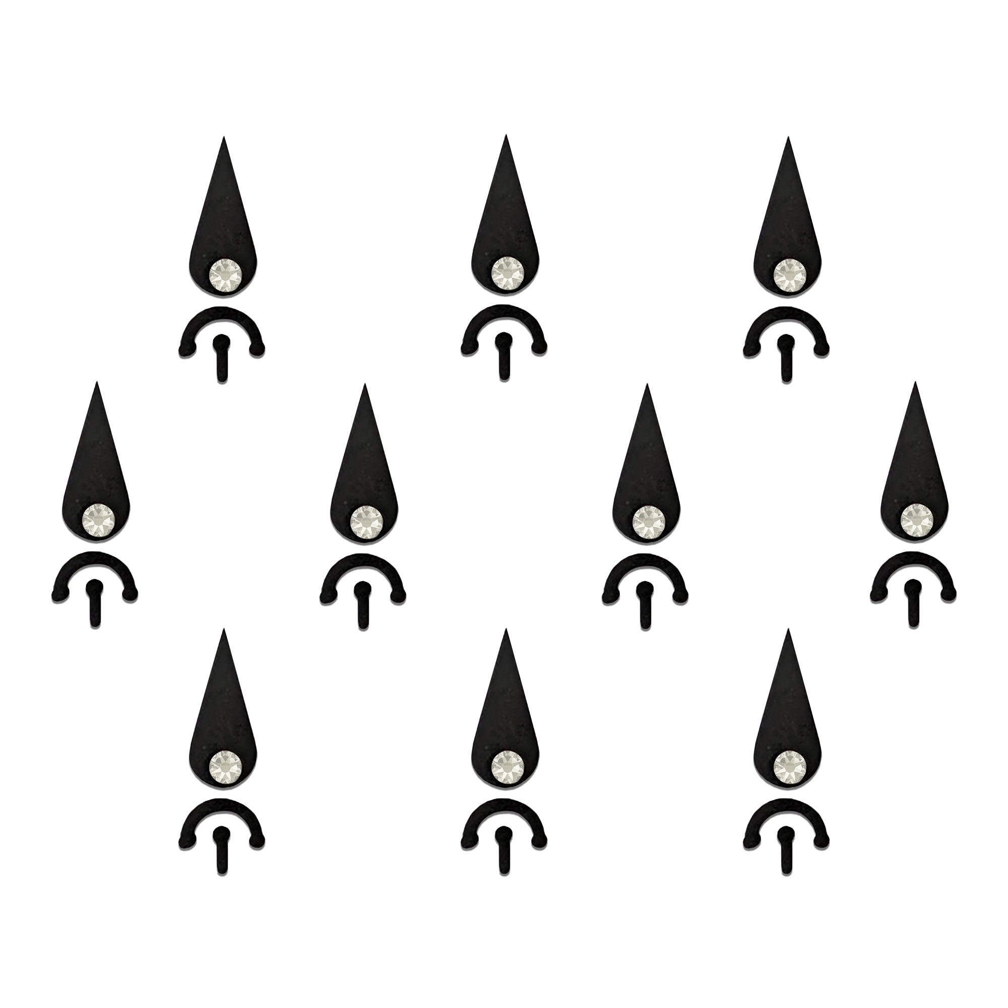 Comet Busters premium black teardrop designer bindis with crystal stone detailing, elegant peel and stick fancy bindis for saree, lehenga, bridal, festive and traditional ethnic fashion looks.