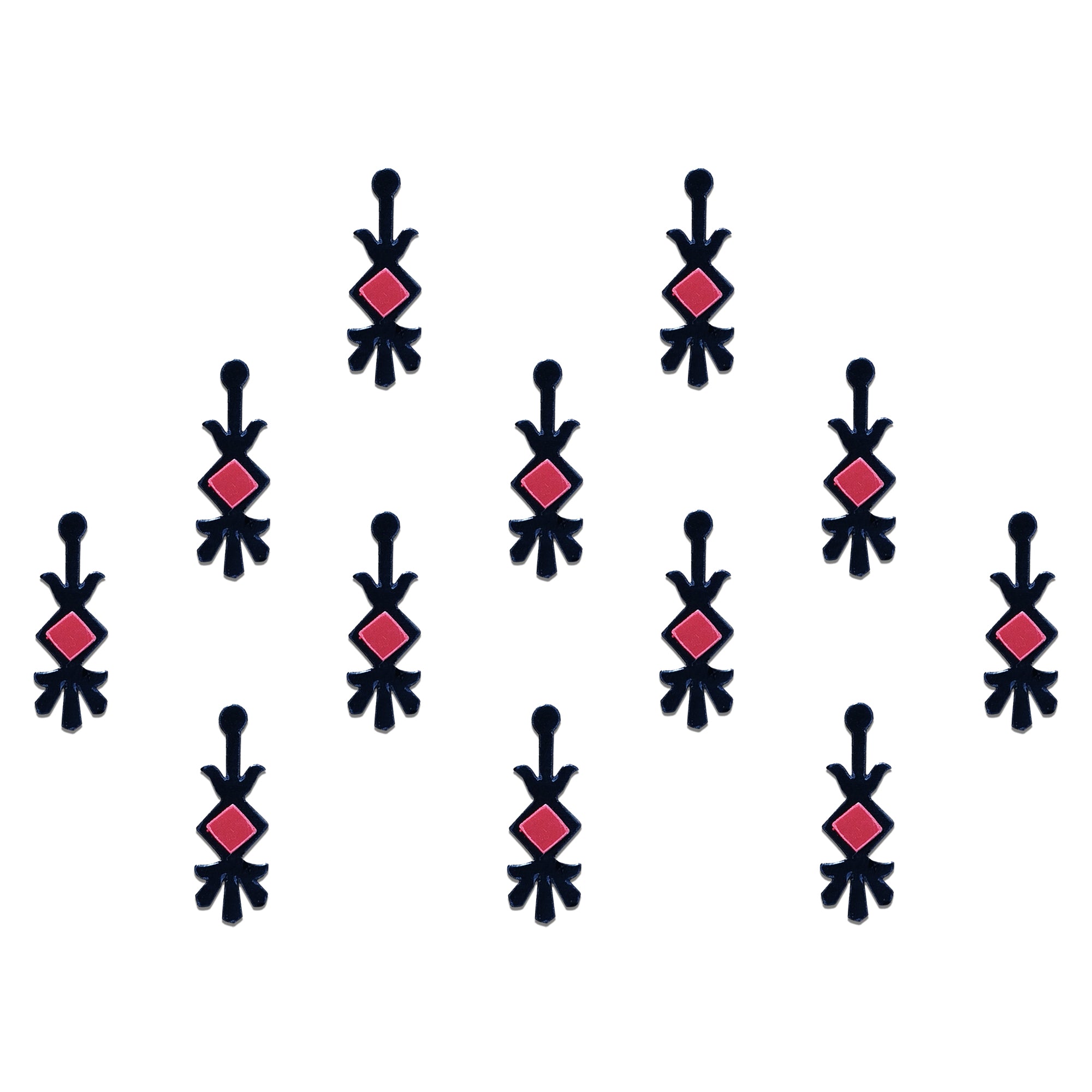 Comet Busters Black Tribal Designer Stick-On Bindi featuring a sleek geometric black design with a pink diamond-shaped center, reusable self-adhesive ethnic bindi for women and girls