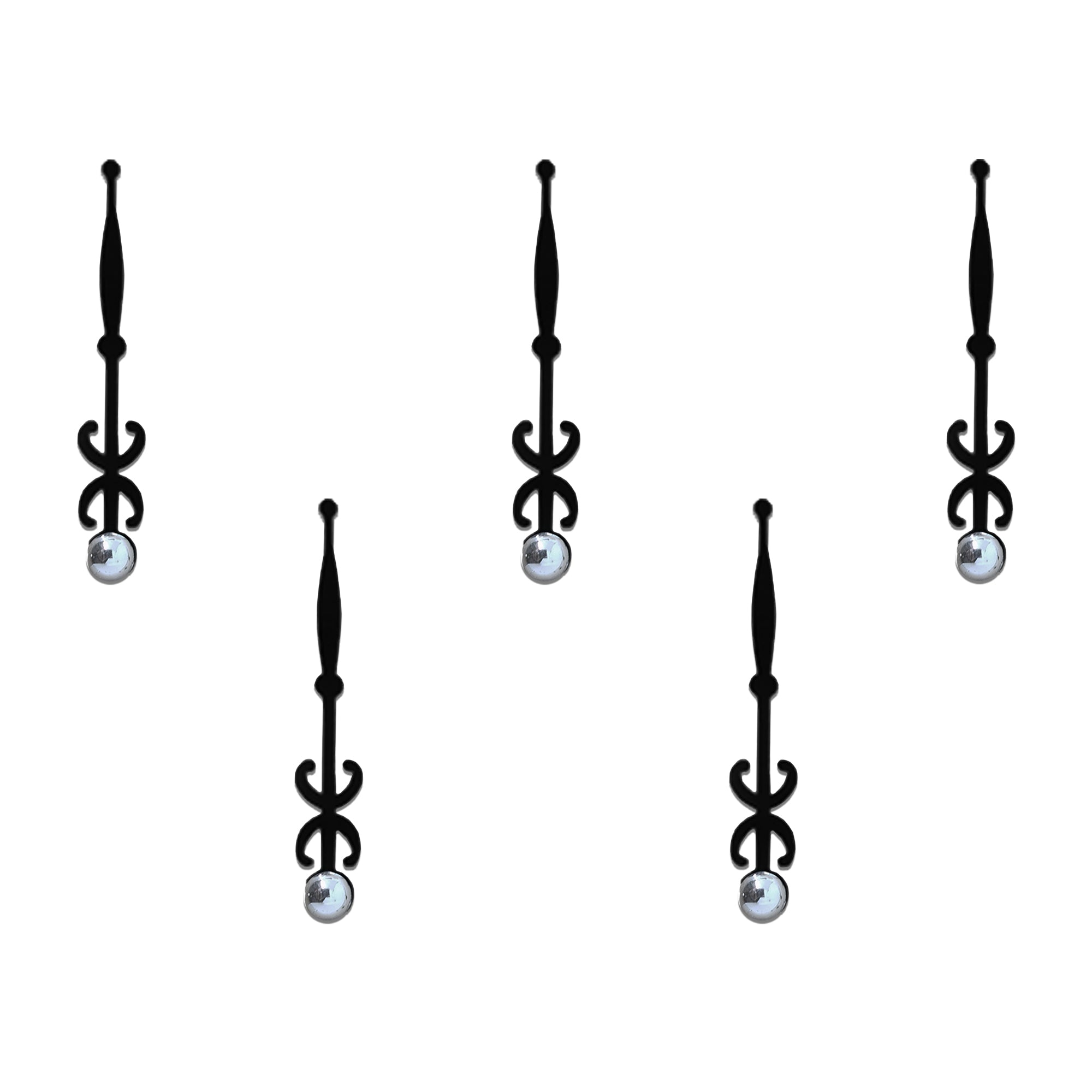 Comet Busters black tribal spear designer bindi sheet featuring 5 reusable self-adhesive bindis with a sleek spear-inspired motif and silver crystal accent. Elegant ethnic and contemporary forehead bindis for women and girls, perfect for festivals, cultural events, weddings, parties, and traditional wear.