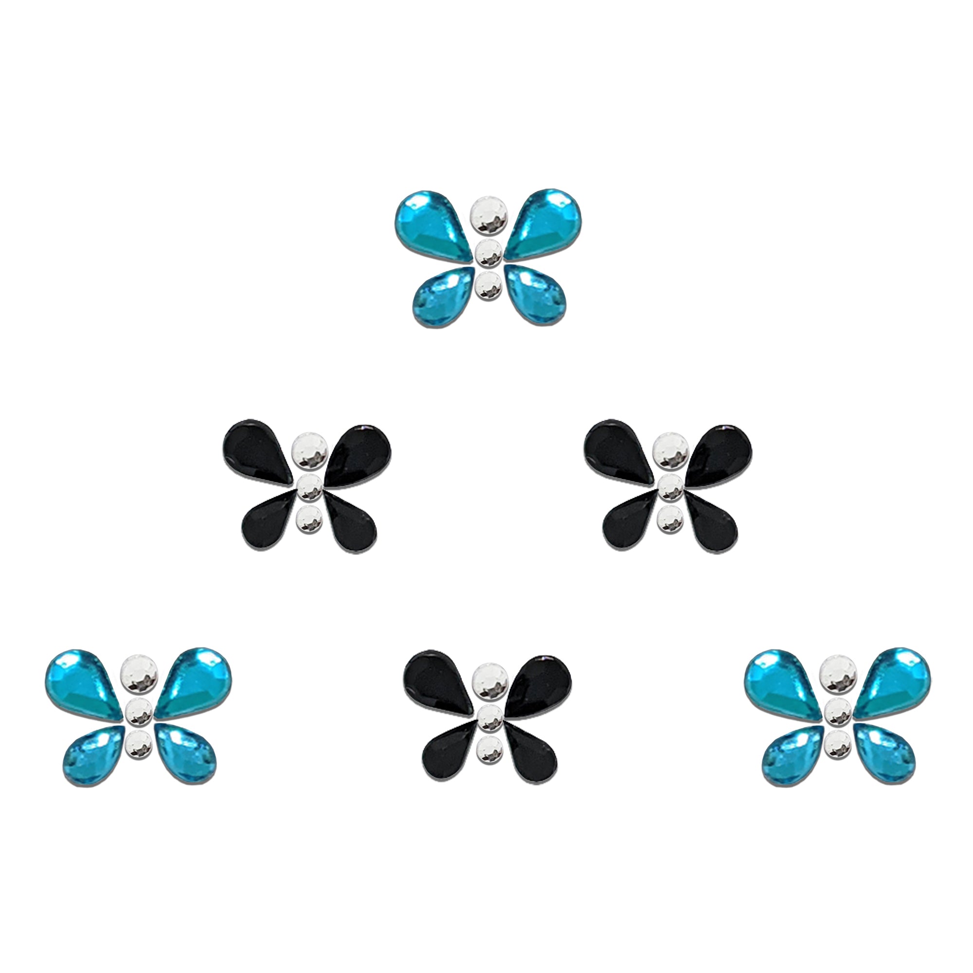 Comet Busters blue & Black butterfly designer bindi with crystal stone detailing, decorative forehead sticker for women, featuring royal blue and sky-blue wing motifs, perfect for weddings, festivals, Navratri, cultural events, dance performances, parties, and traditional Indian outfits.